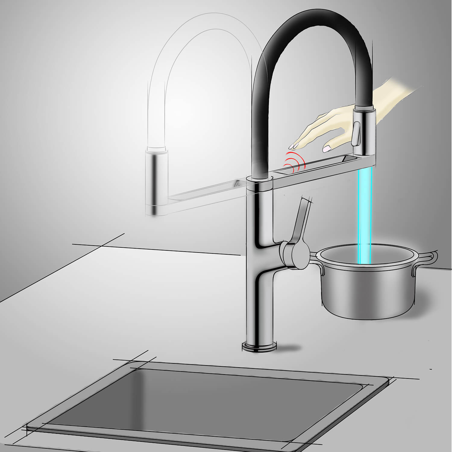 Clearwater Galex Motion WRAS Approved Touchless Single Lever Mono Pull Out Spray Kitchen Mixer