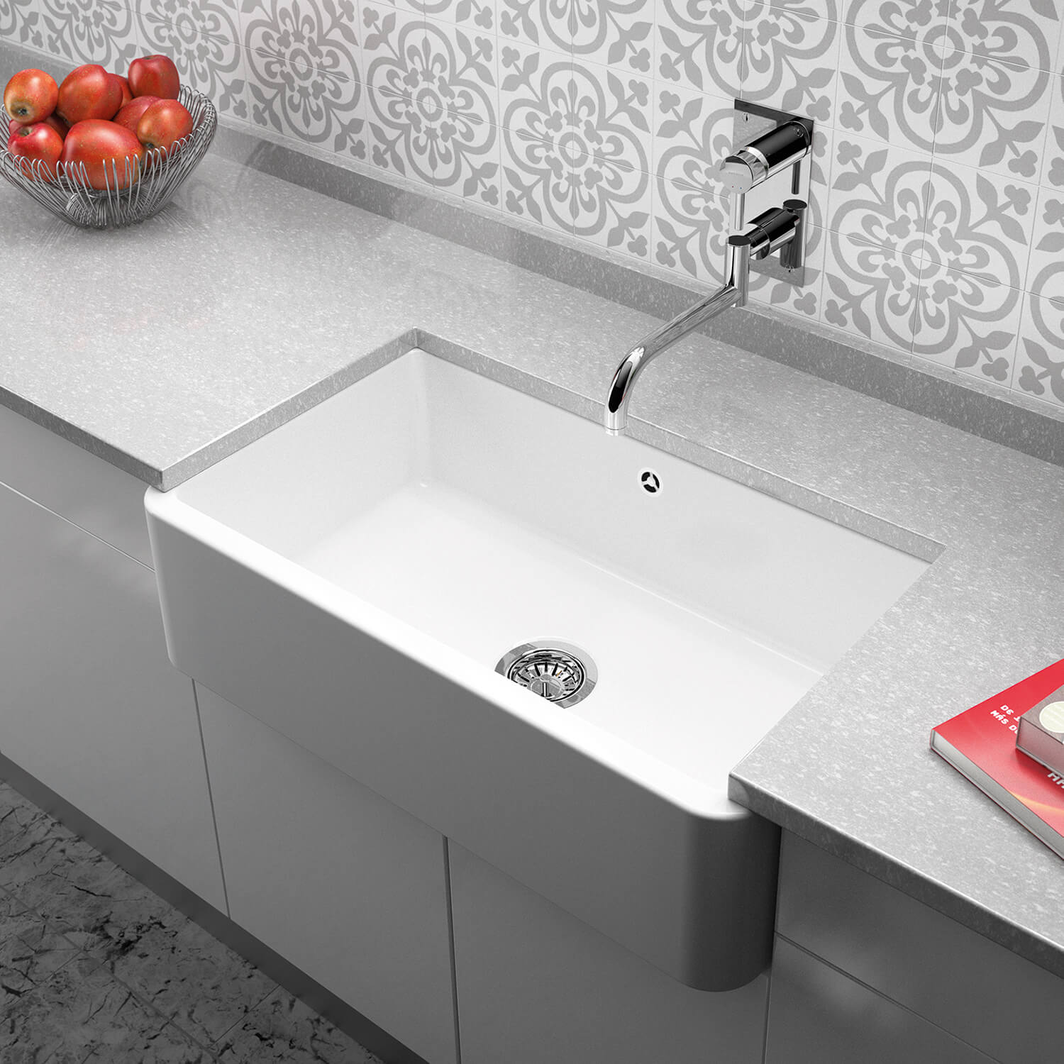 Thomas Denby Vintage Belfast 1 Bowl Gloss White Ceramic Kitchen Sink - 795 x 460mm