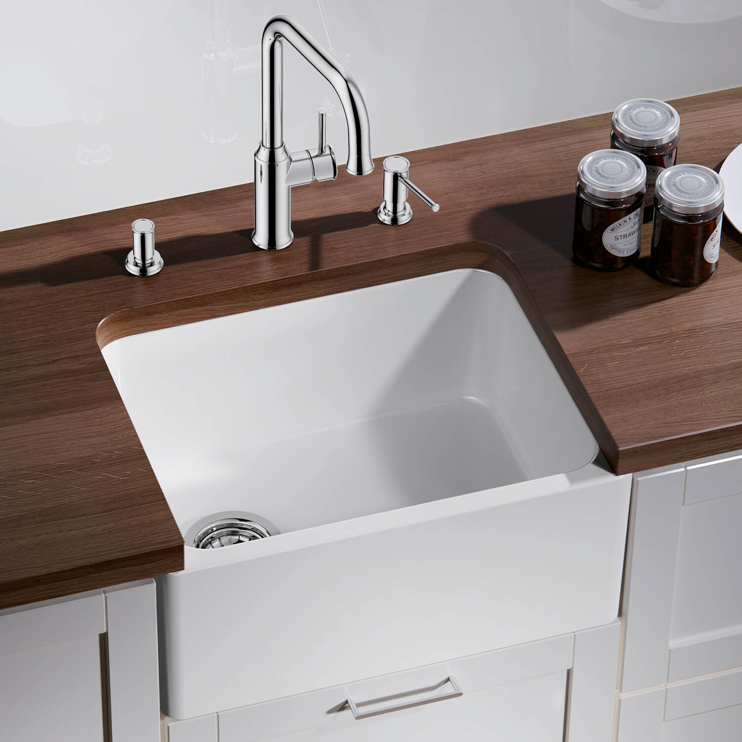 Blanco Belfast Crystal Gloss White Ceramic Kitchen Sink & Waste - 595 x 455mm
