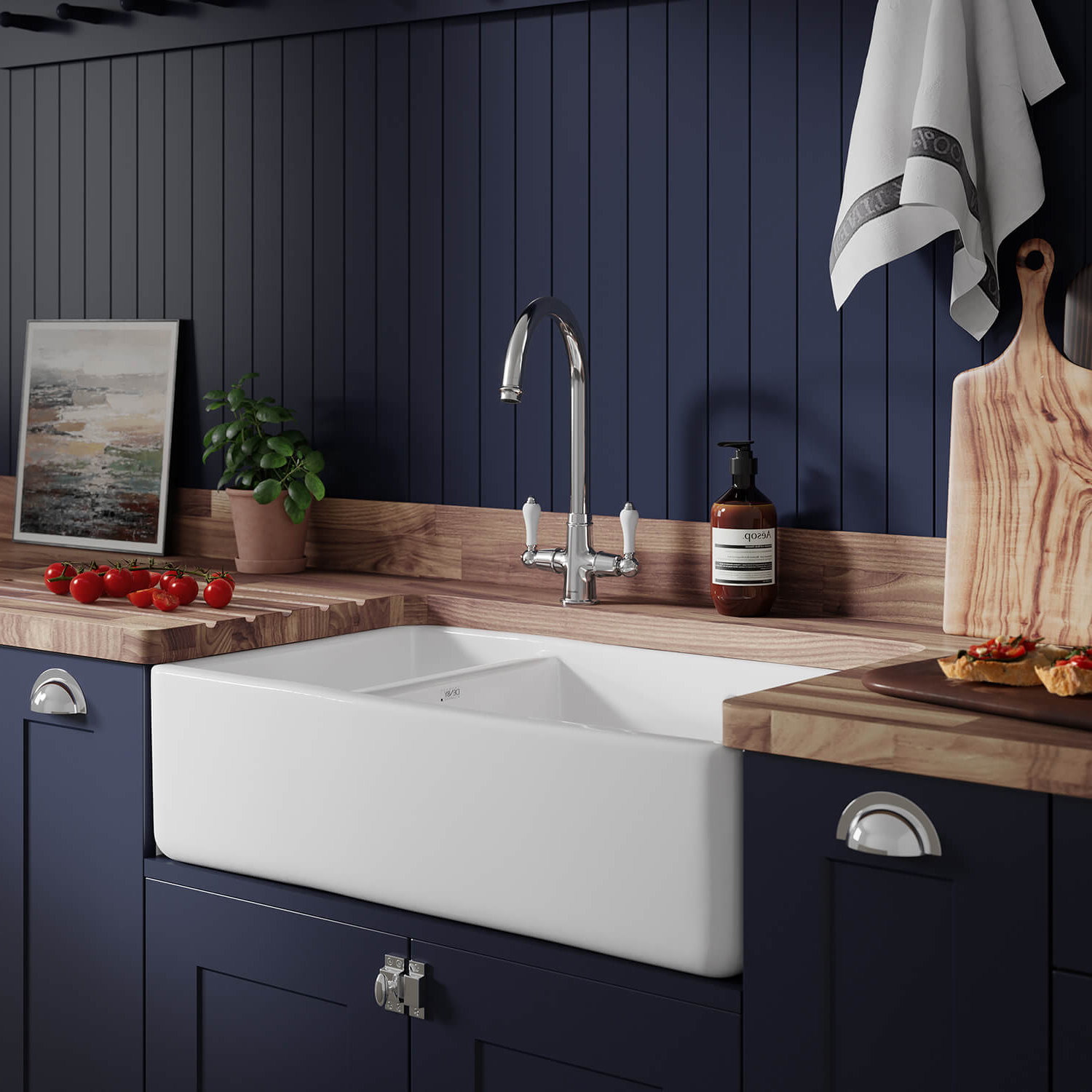 Thomas Denby Suffolk Belfast 1.5 Bowl Gloss White Ceramic Kitchen Sink - 795 x 465mm