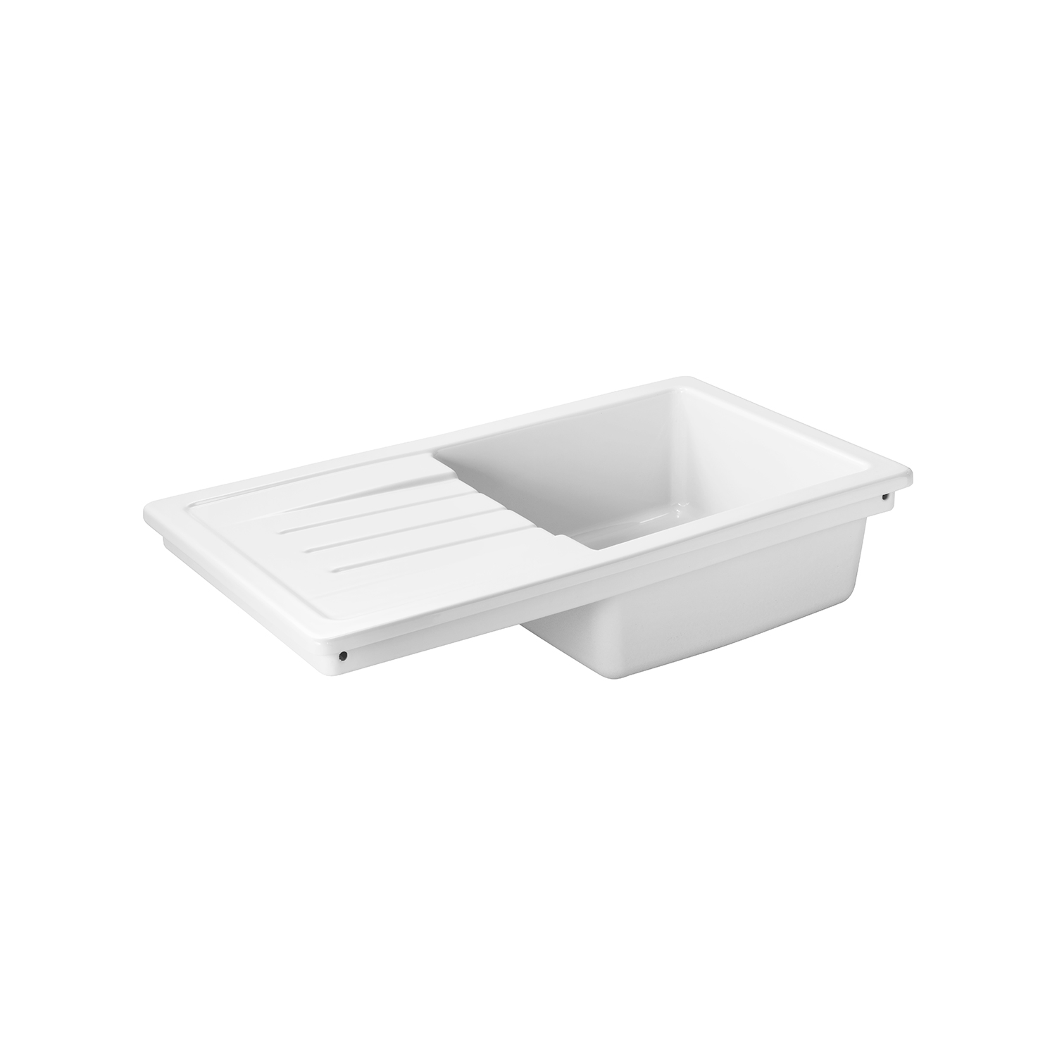 Thomas Denby Jarla Mini 1 Bowl Gloss White Ceramic Kitchen Sink with Reversible Drainer - 860 x 500mm