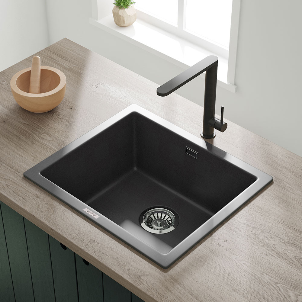 Vellamo Terra 1 Bowl Granite Composite Inset / Undermount Kitchen Sink & Waste - 533 x 457mm