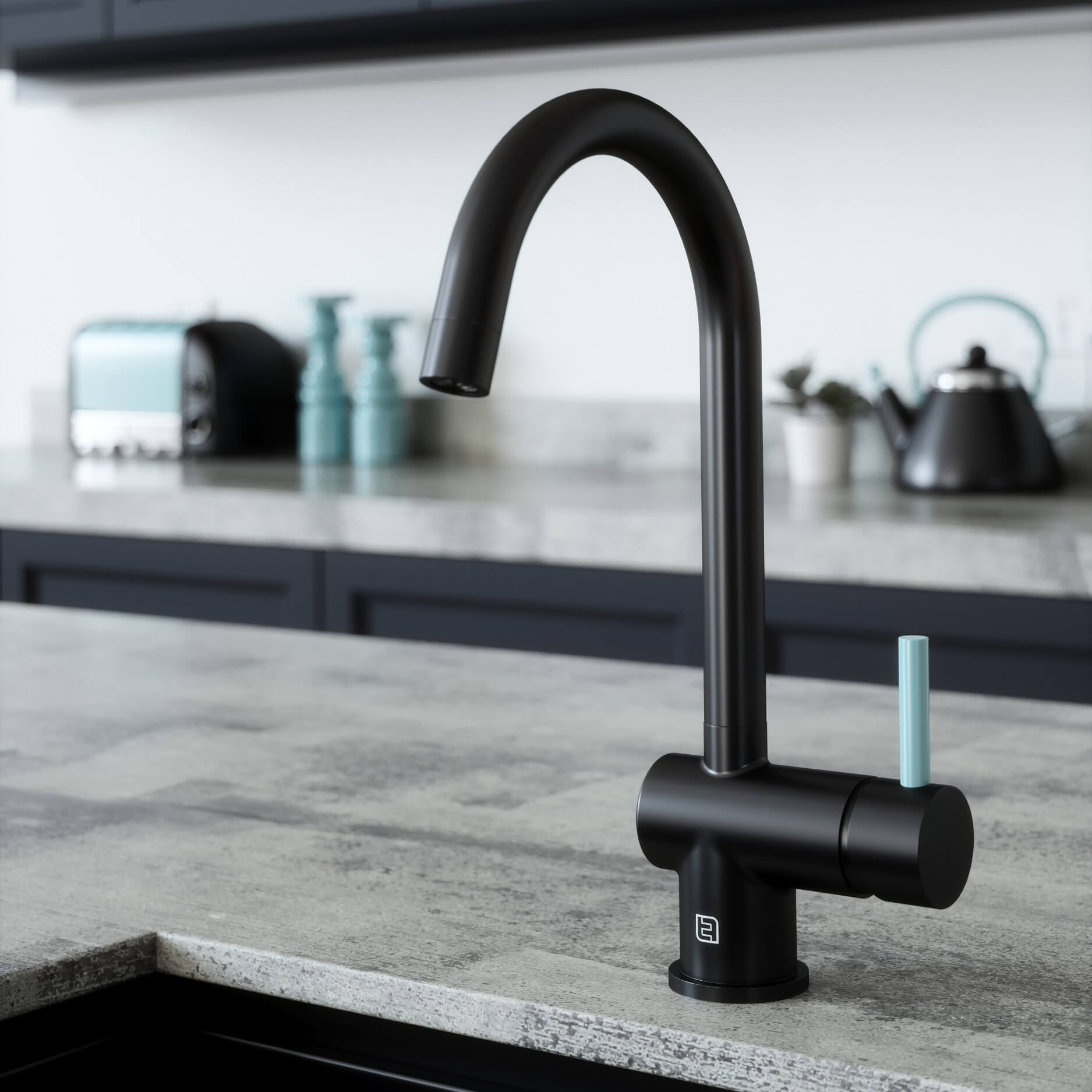 The Tap Factory Vibrance 1 Matt Black Single Lever Mono Kitchen Mixer with Coloured Handles