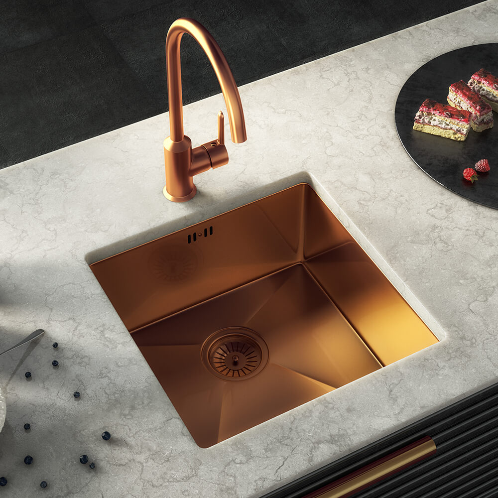 Vellamo Designer Single Bowl Inset/Undermount Stainless Steel Kitchen Sink & Waste - 440 x 440mm