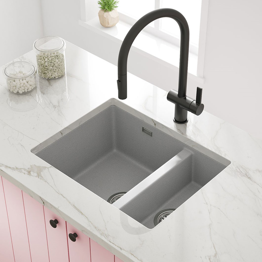 Vellamo Terra 1.5 Bowl Granite Composite Inset/Undermount Kitchen Sink & Waste Kit - 555 x 460mm