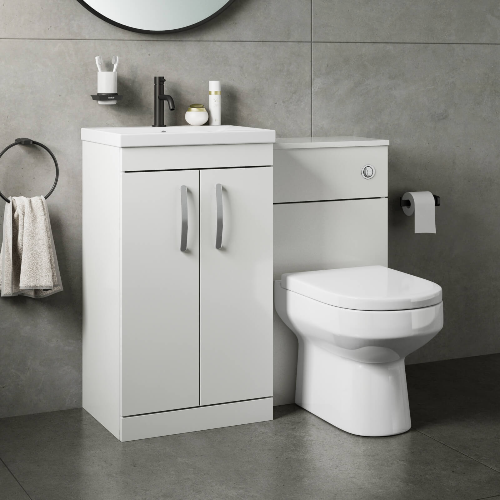 Emily 1000mm Combination Bathroom Toilet & 2 Door Sink Unit - Gloss White