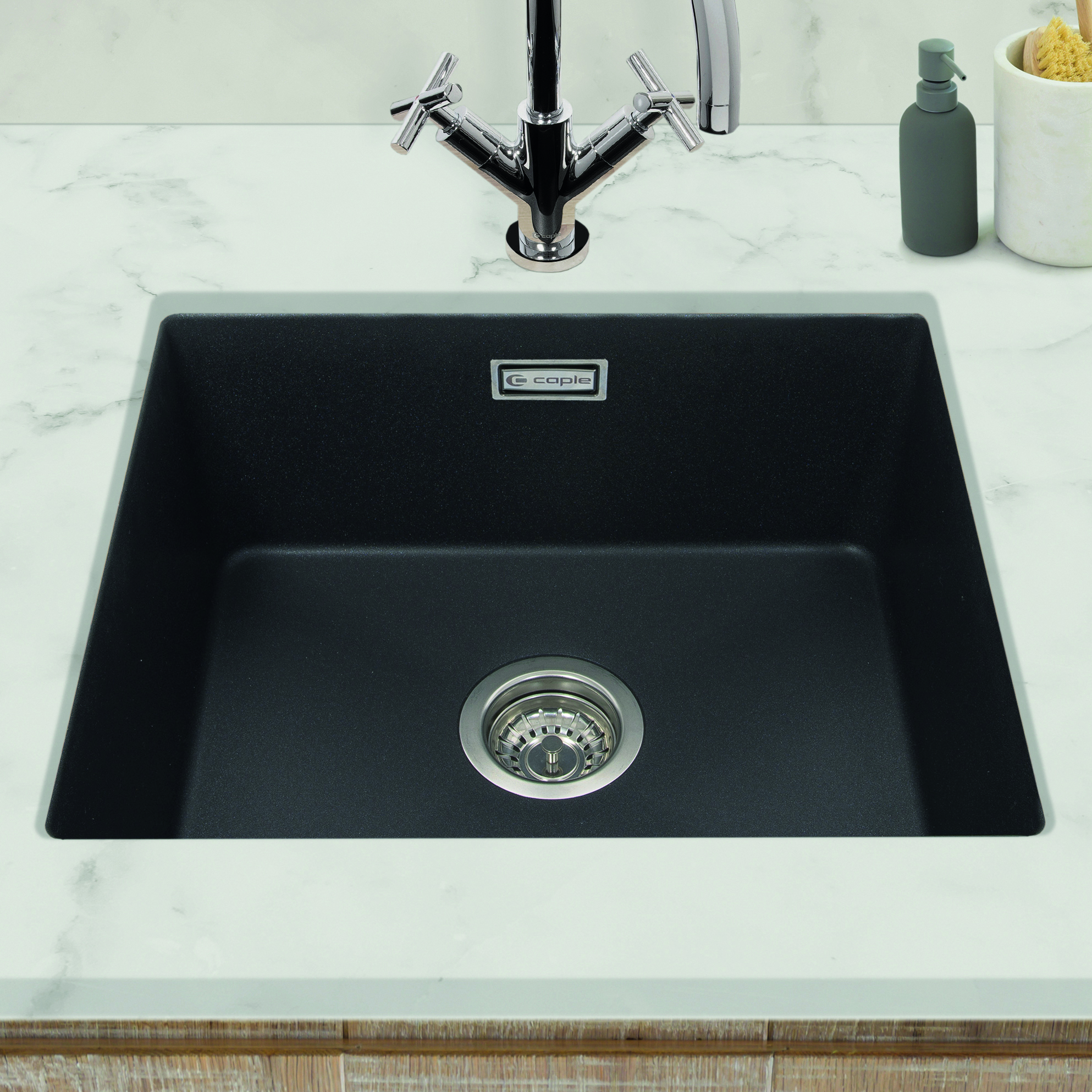 Caple Leesti 1 Bowl Inset or Undermount Granite Composite Kitchen Sink & Waste Kit - 530 x 460mm