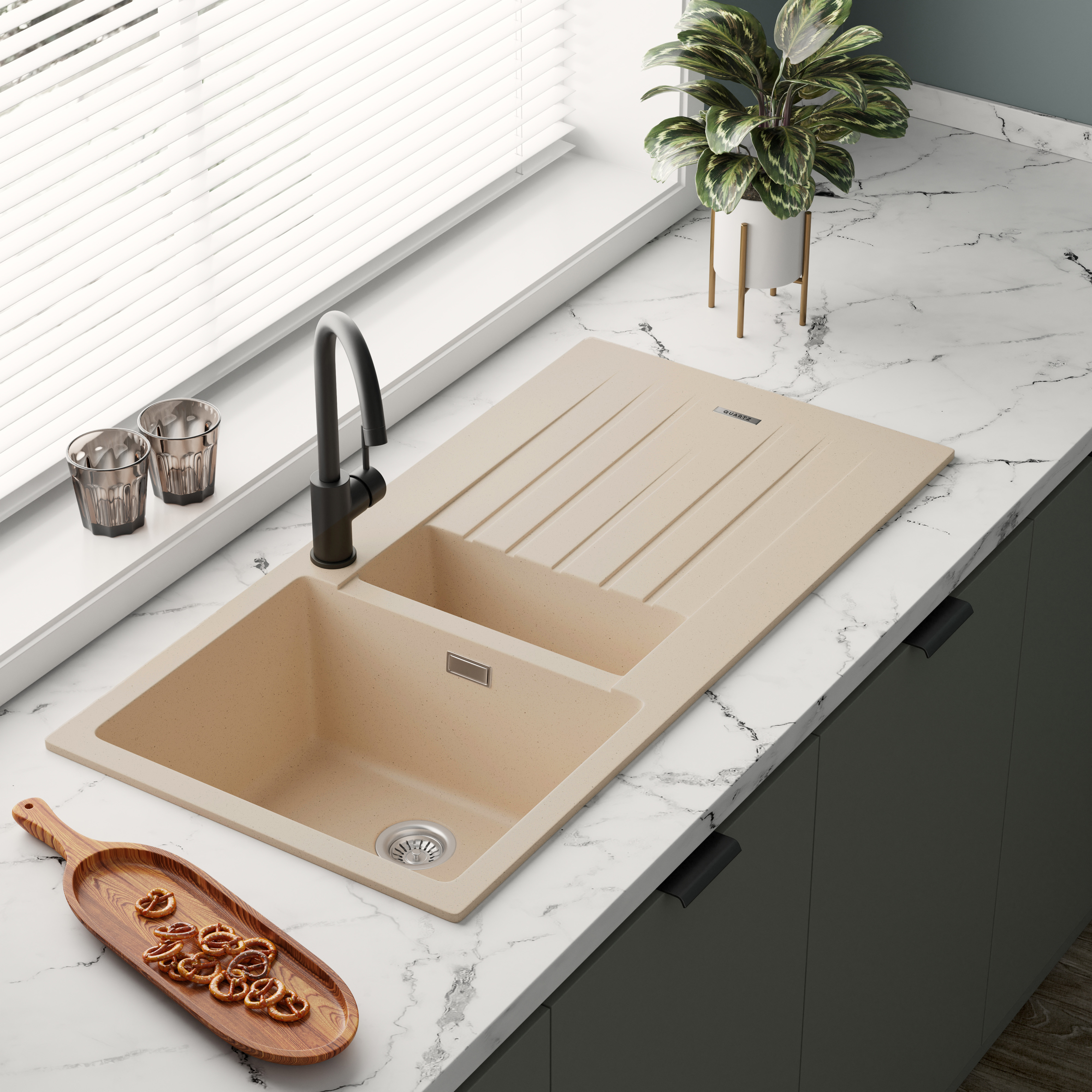 Vellamo Horizon 1.5 Bowl Granite Composite Kitchen Sink & Waste - 1000 x 500mm