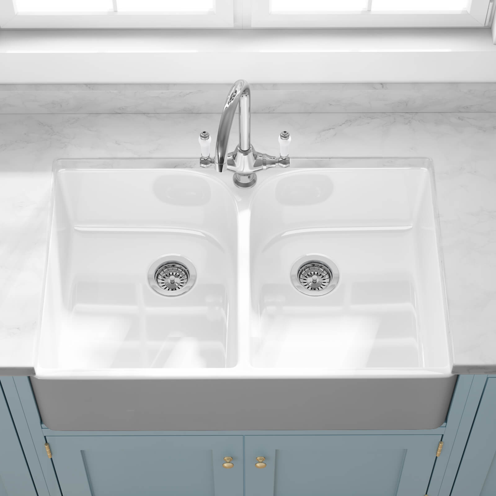 Butler & Rose Ceramic Fireclay Double Belfast Kitchen Sink - 795 x 500mm