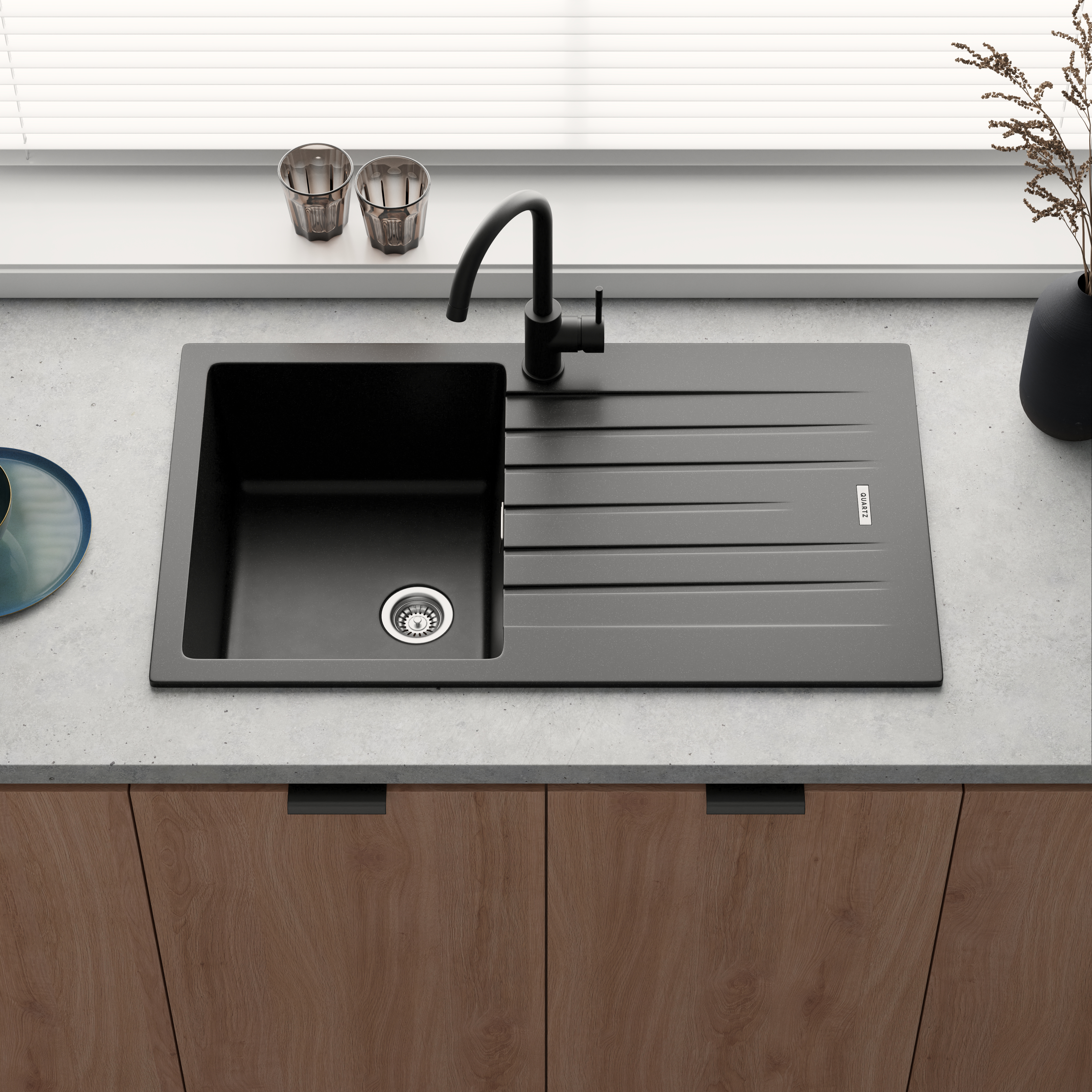 Vellamo Horizon Compact 1 Bowl Granite Composite Kitchen Sink & Waste - 860 x 500mm