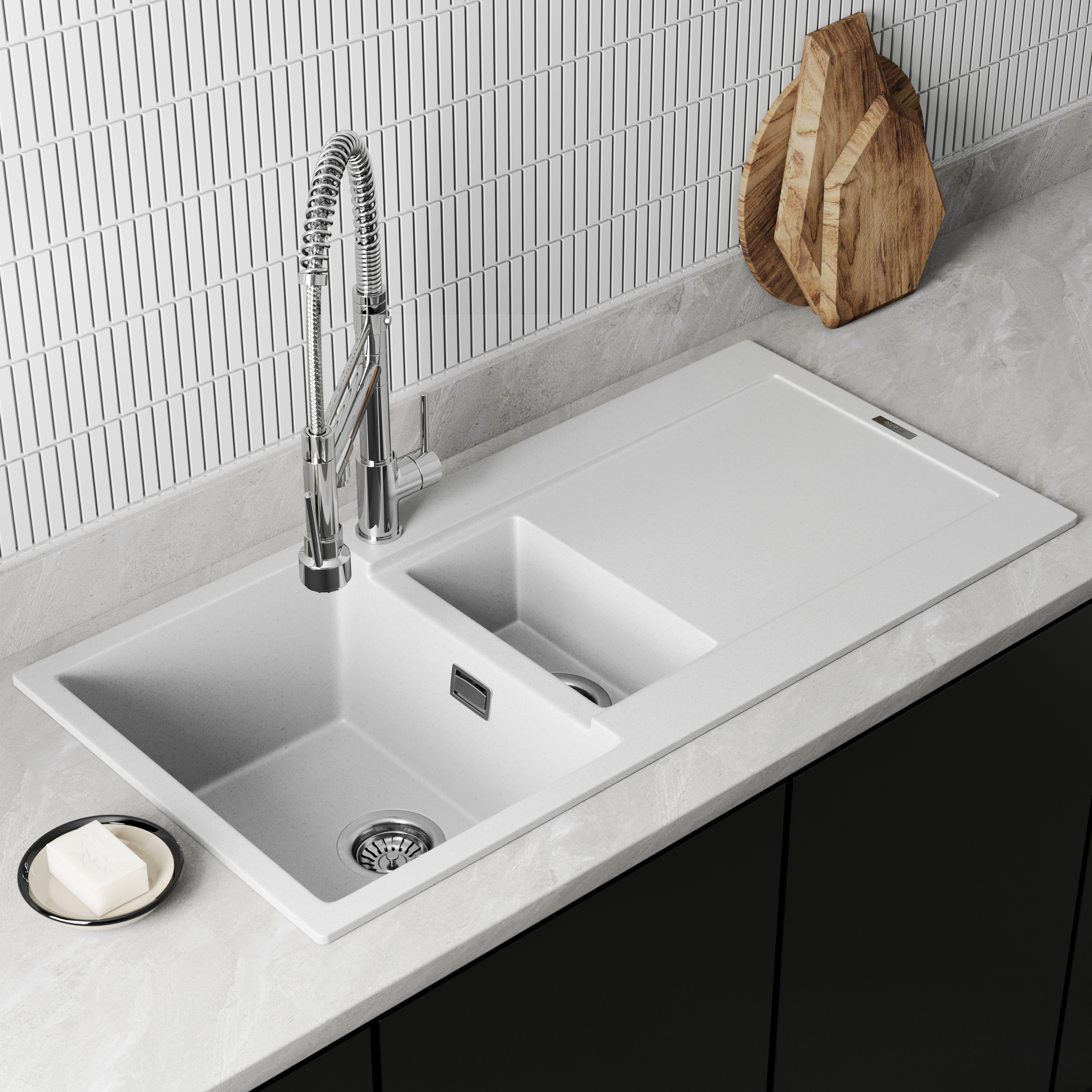 Vellamo Rocca 1.5 Bowl Granite Composite Inset Kitchen Sink & Waste - 1000 x 500mm