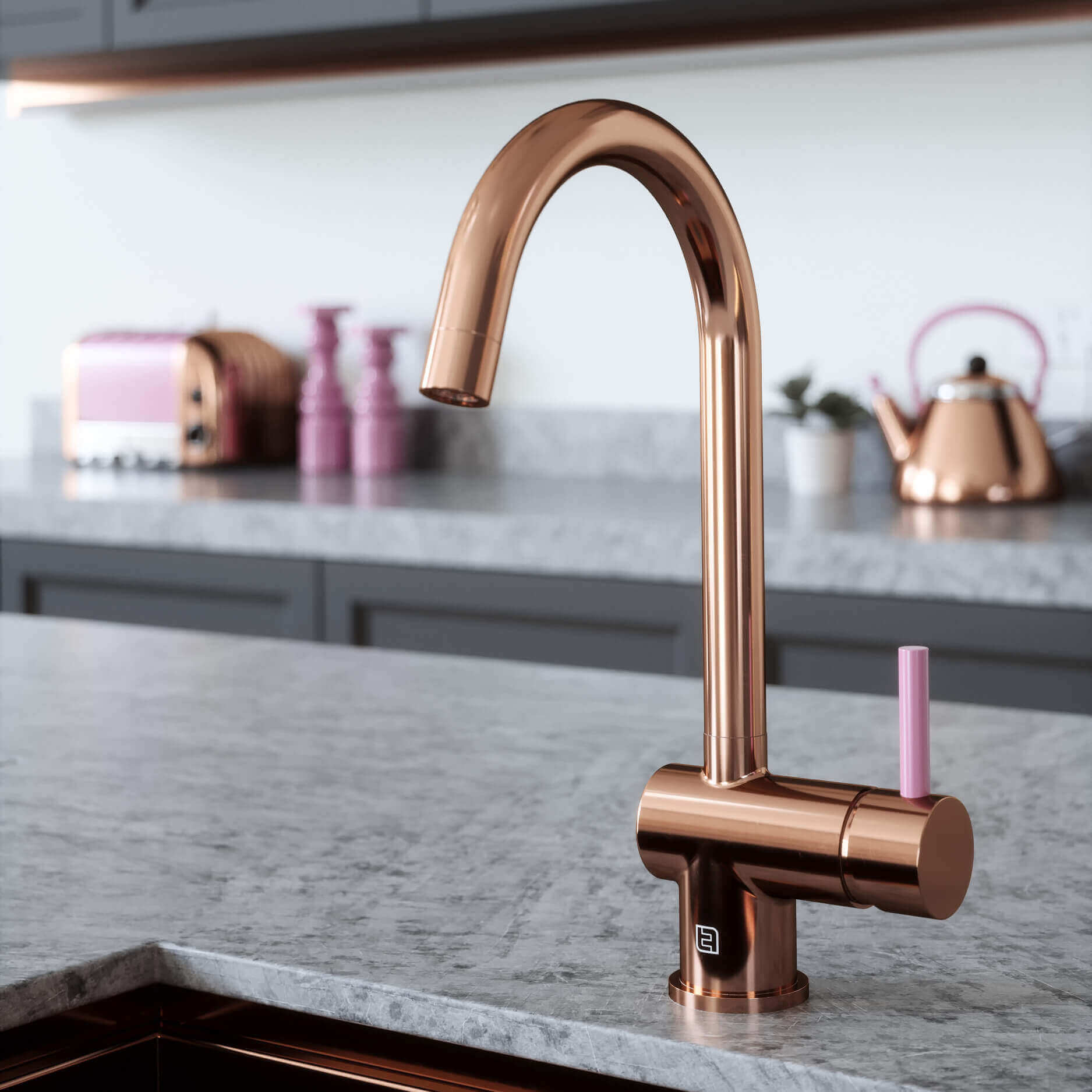 The Tap Factory Vibrance 1 Copper Single Lever Mono Kitchen Mixer with Coloured Handles