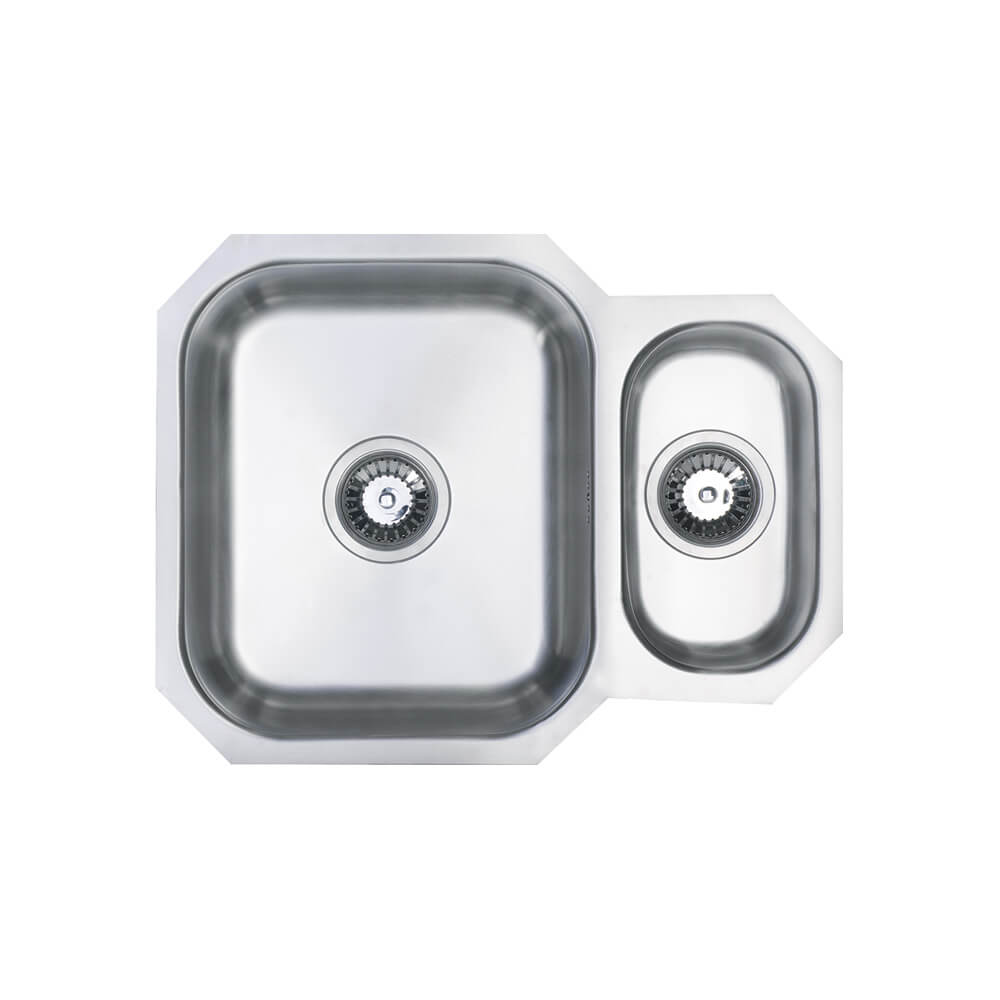 Vellamo Classic 1.5 Bowl Undermount Stainless Steel Kitchen Sink & Waste Kit with Reversible Half Bowl - 595 x 460mm