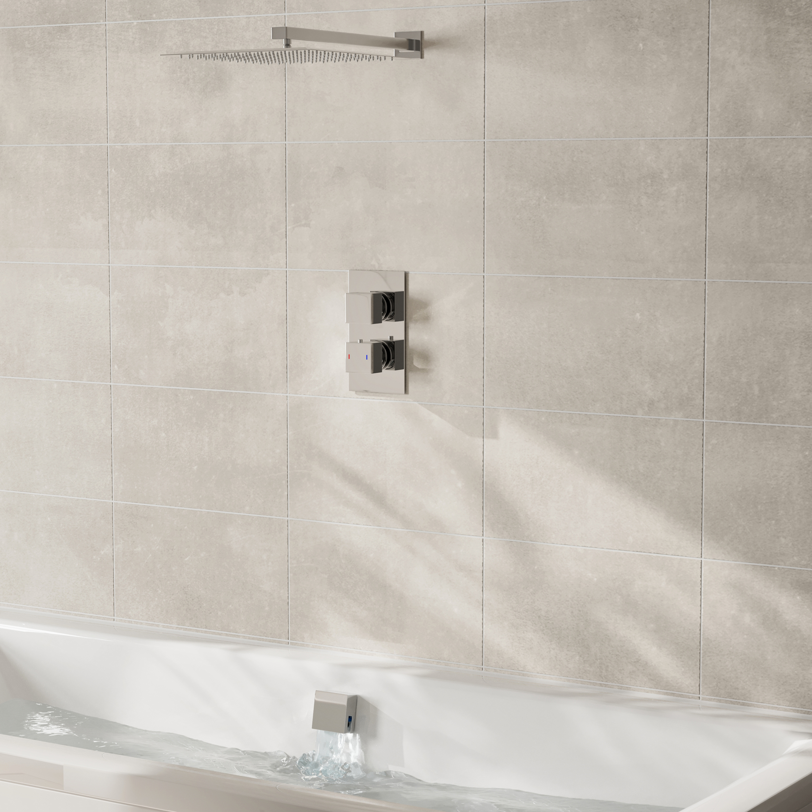 Jake Concealed Shower Valve, Fixed Shower Head & Overflow Bath Filler