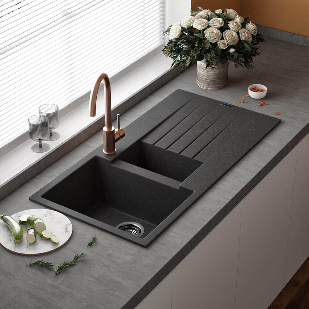 Reginox Harlem 1.5 Bowl Granite Composite Kitchen Sink & Waste Kit - 1000 x 500mm
