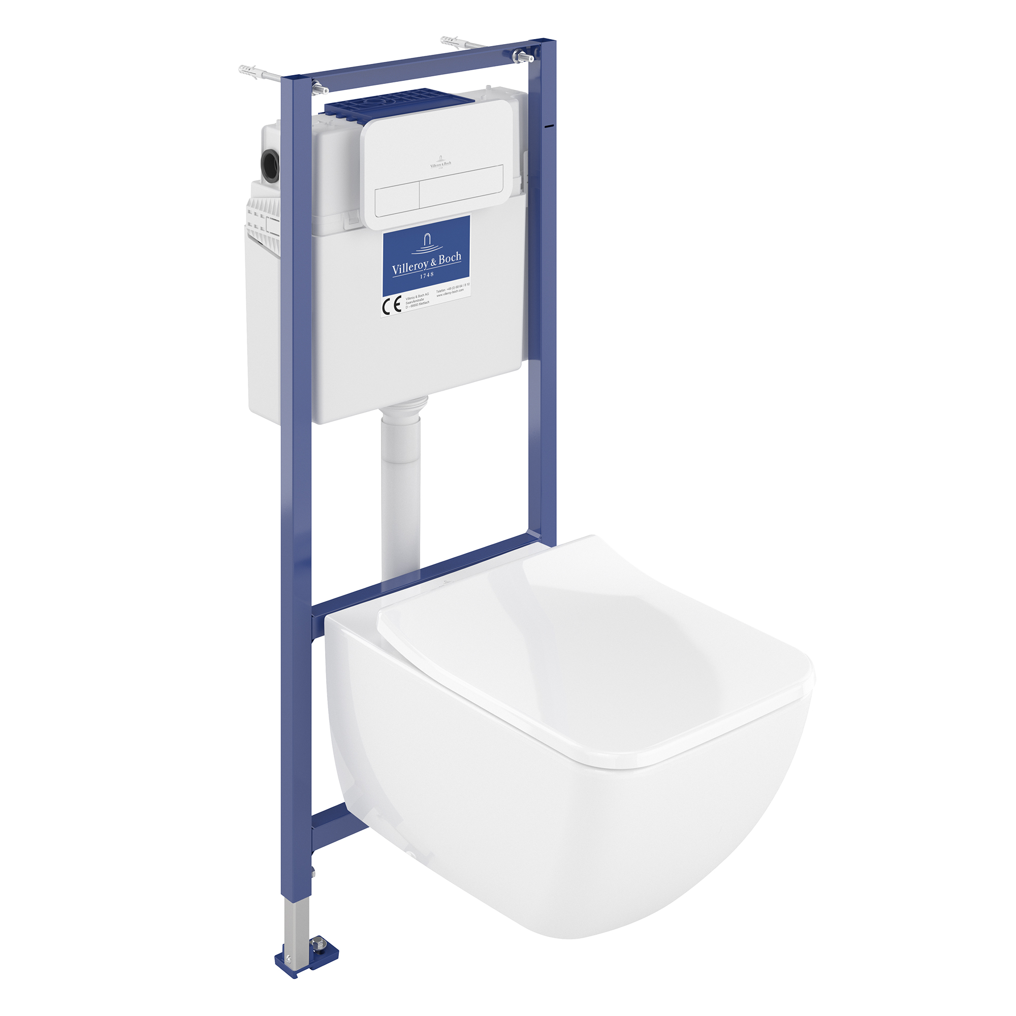 Villeroy & Boch ViConnect Pro 2.0 Frame with Venticello Rimless Wall Mounted Toilet, Flush Plate & Soft Close Toilet Seat