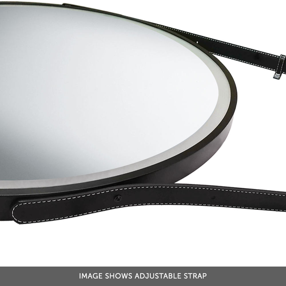Harbour Status LED Illuminated Black Frame Round Mirror with Demister Pad, Colour Change LEDs & Strap - 600mm
