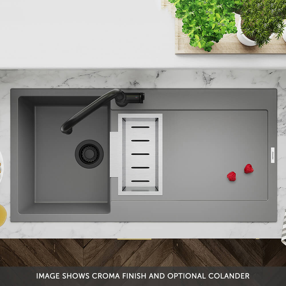 Clearwater Carina 1.5 Bowl Granite Composite Sink & Waste with Reversible Drainer - 1000 x 500mm