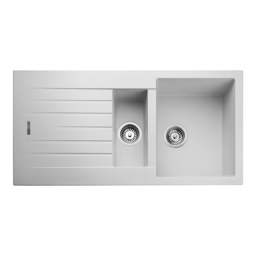 Rangemaster Andesite 1.5 Bowl Granite Crystal White Sink & Waste Kit with Reversible Drainer - 1000 x 500mm