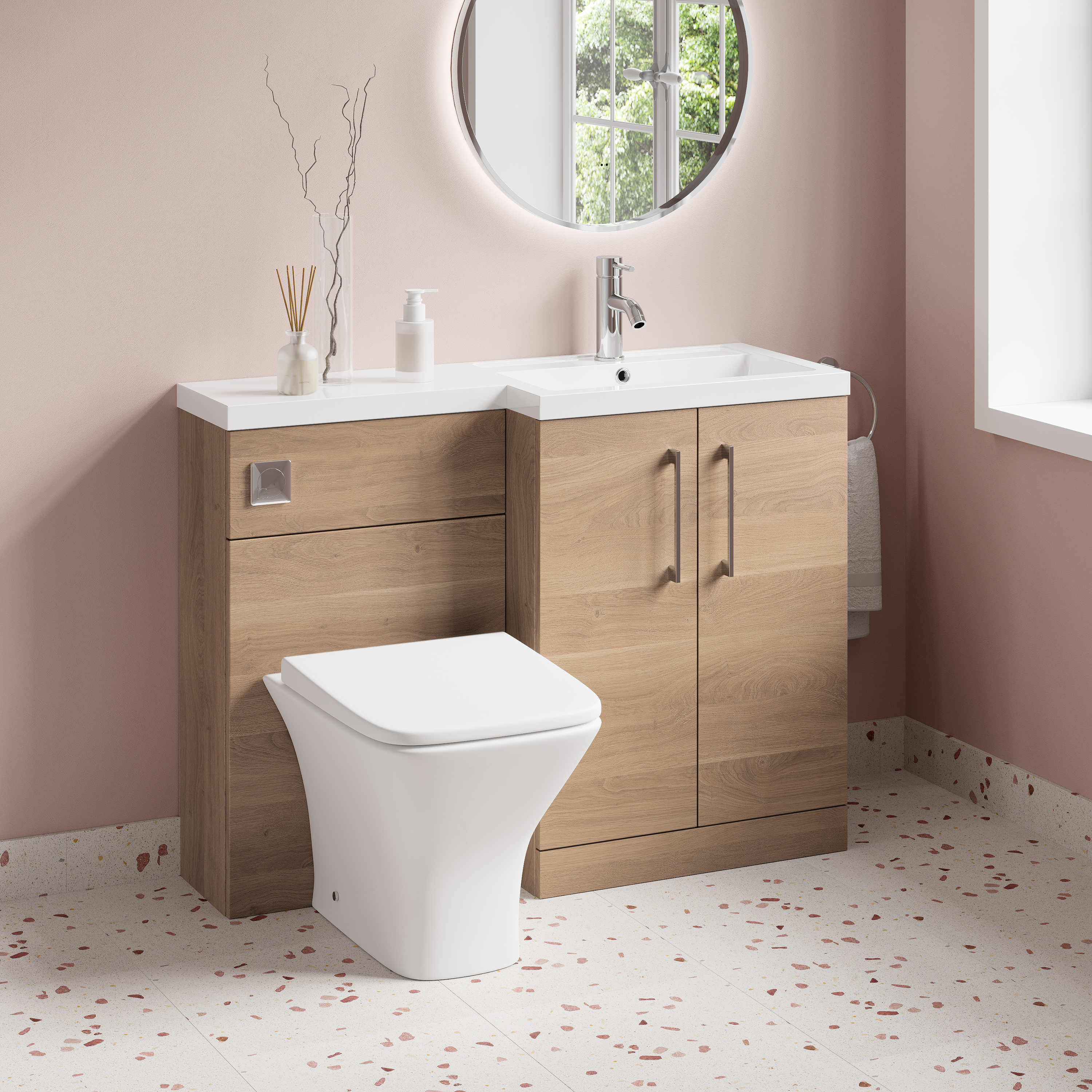 Erin 1100mm Bleached Oak Combination Bathroom 2 Door Sink & Toilet Unit