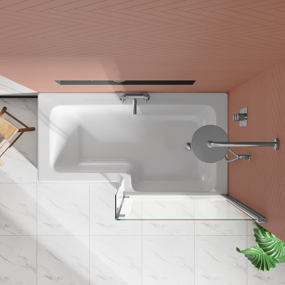 Drench Polished Chrome Hinged L-Shaped Bath Screen with Fixed Return - 1400 x 815mm