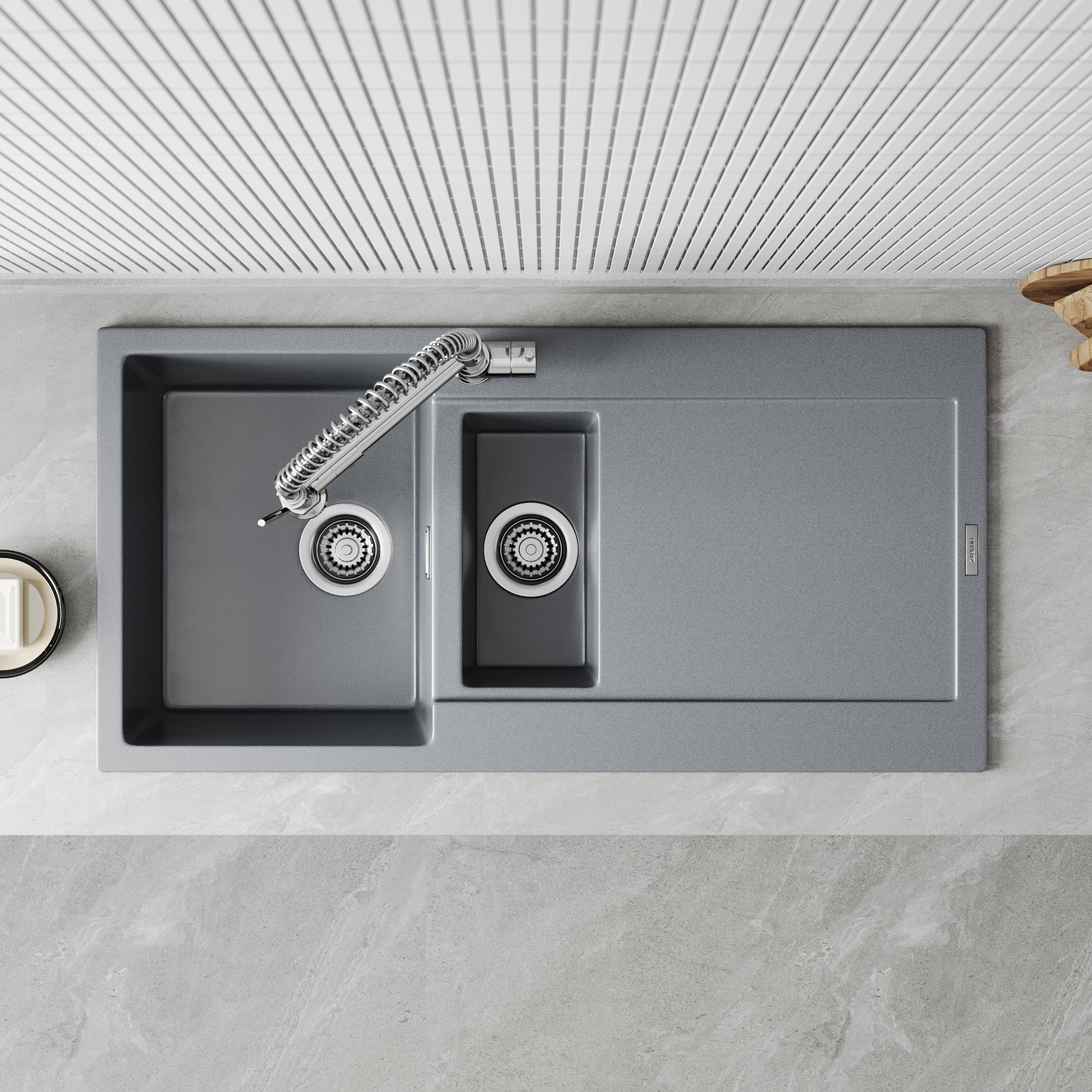 Vellamo Rocca 1.5 Bowl Granite Composite Inset Kitchen Sink & Waste - 1000 x 500mm