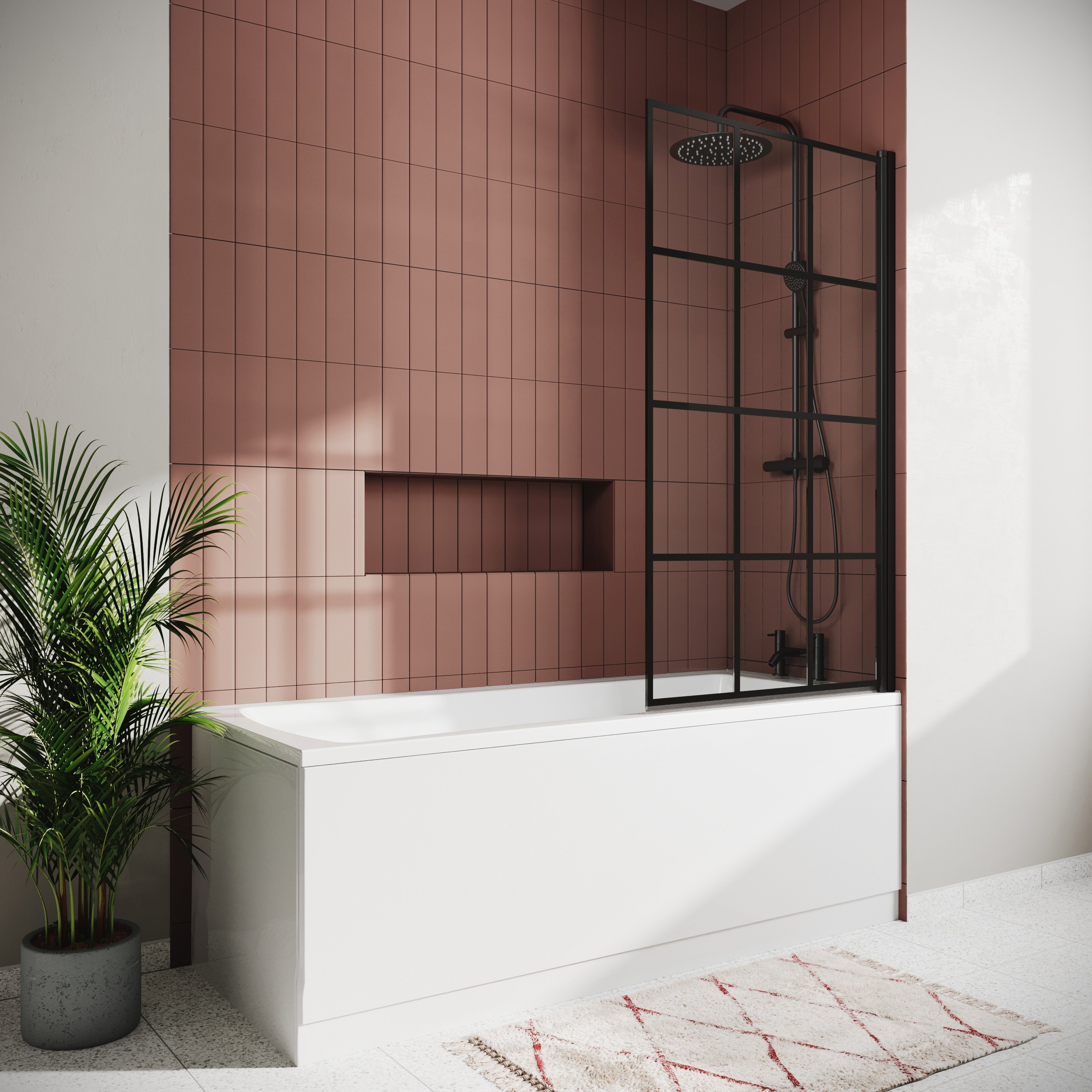 Vellamo City 6mm Matt Black Framed Hinged Bath Screen - 1430 x 770mm