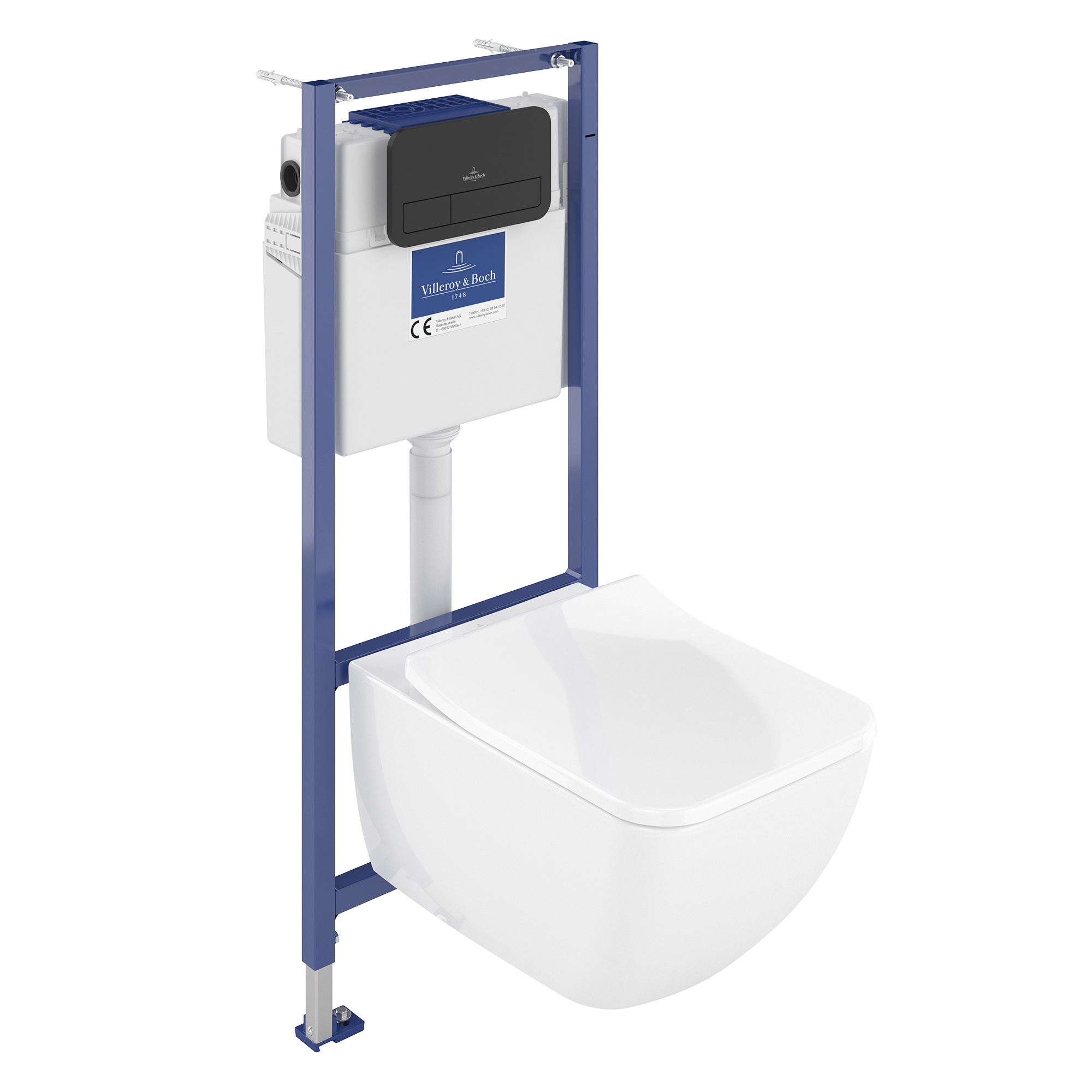Villeroy & Boch ViConnect Pro 2.0 Frame with Venticello Rimless Wall Mounted Toilet, Flush Plate & Soft Close Toilet Seat