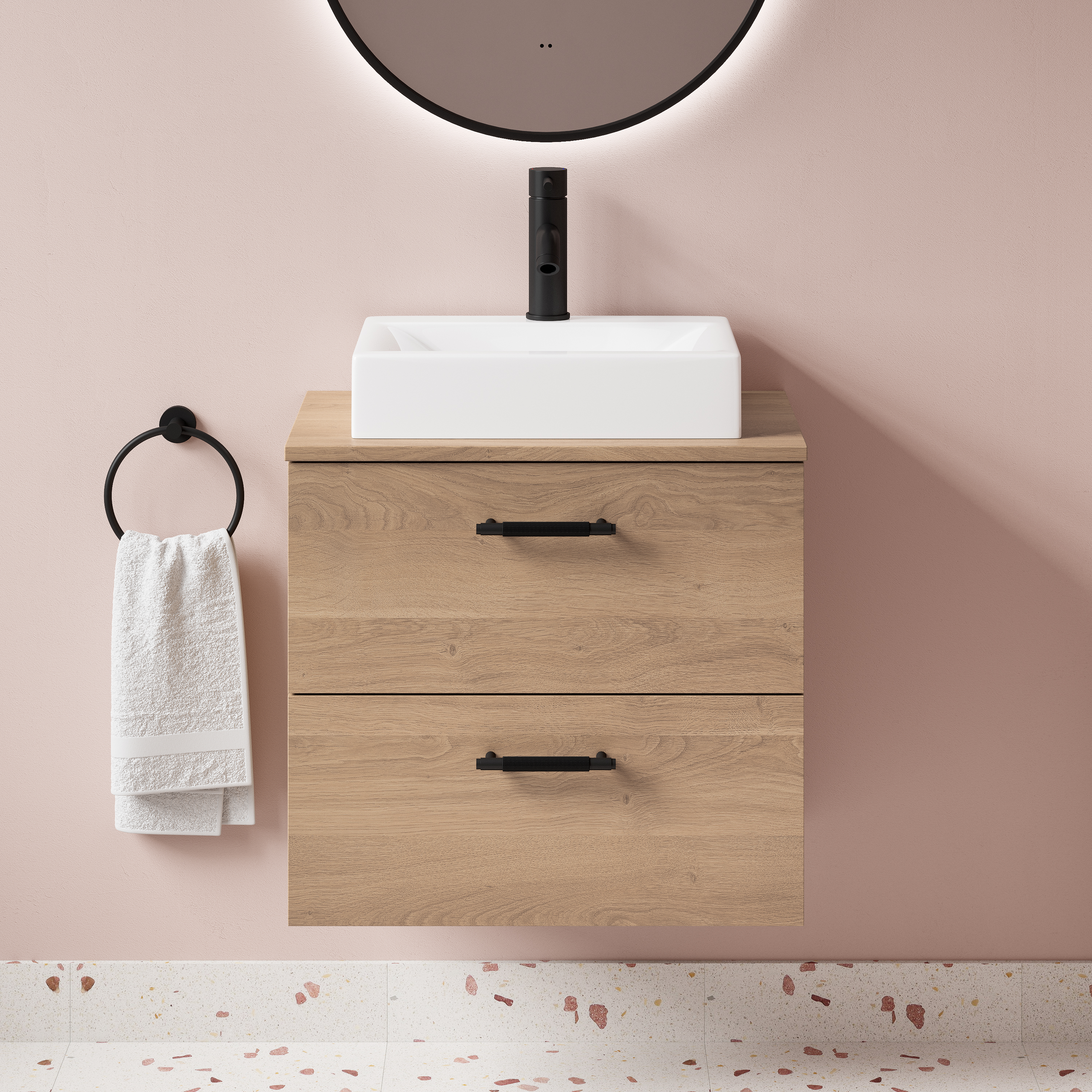 Erin 600mm Wall Mounted 2 Drawer Vanity Unit & Countertop