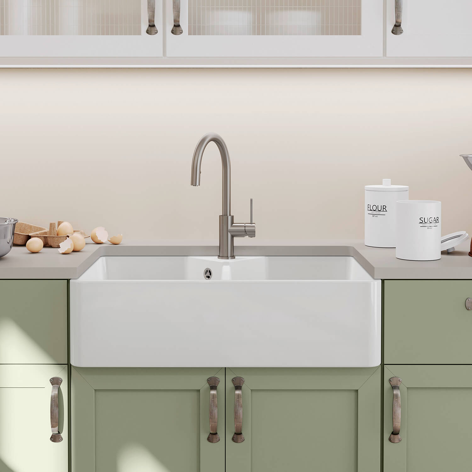 Blanco Villae Belfast Farmhouse Double Bowl Crystal Gloss White Ceramic Kitchen Sink & Waste - 794 x 490mm