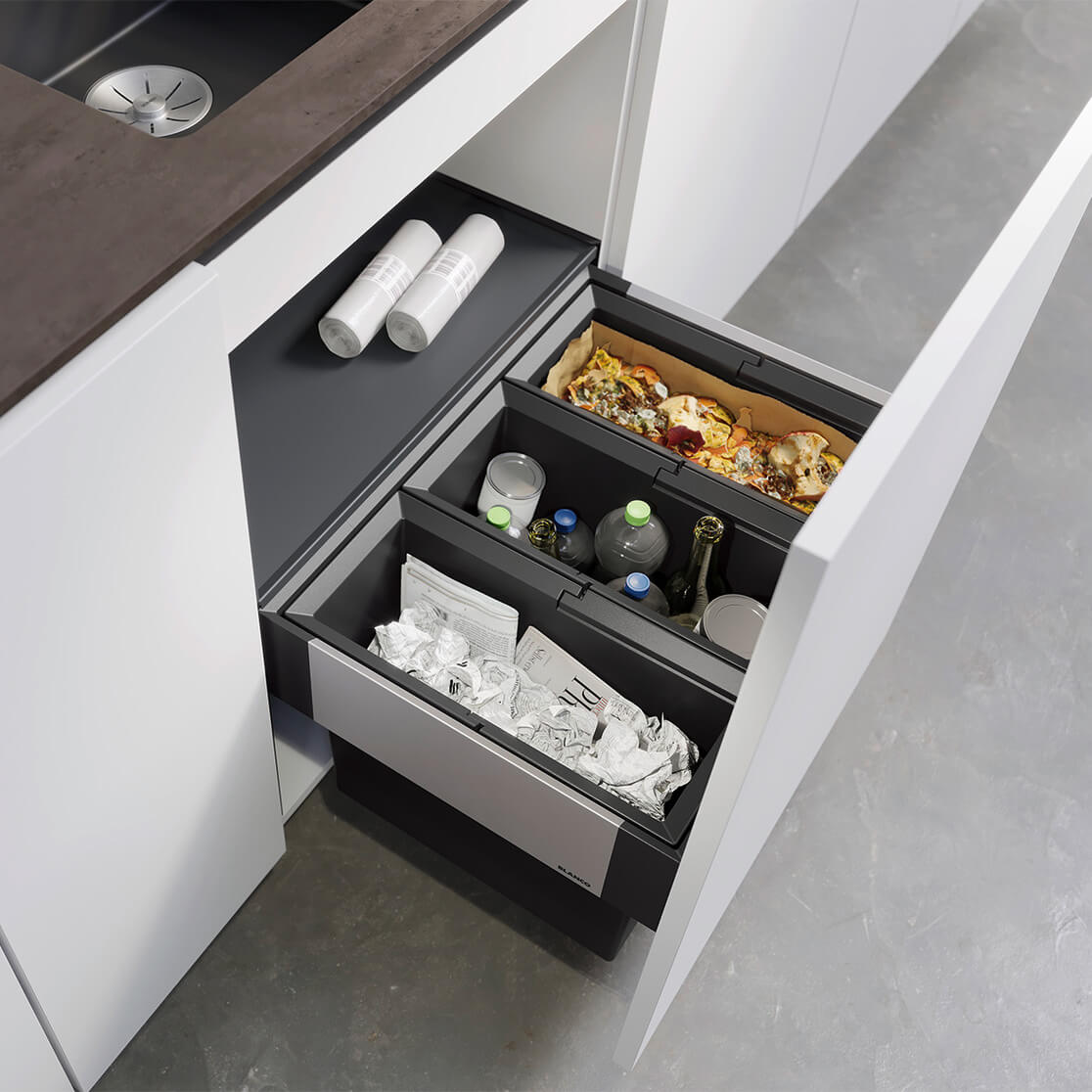 Blanco Select II 60/3 45 litre 3 Container Waste Organiser for 600mm Kitchen Cabinets