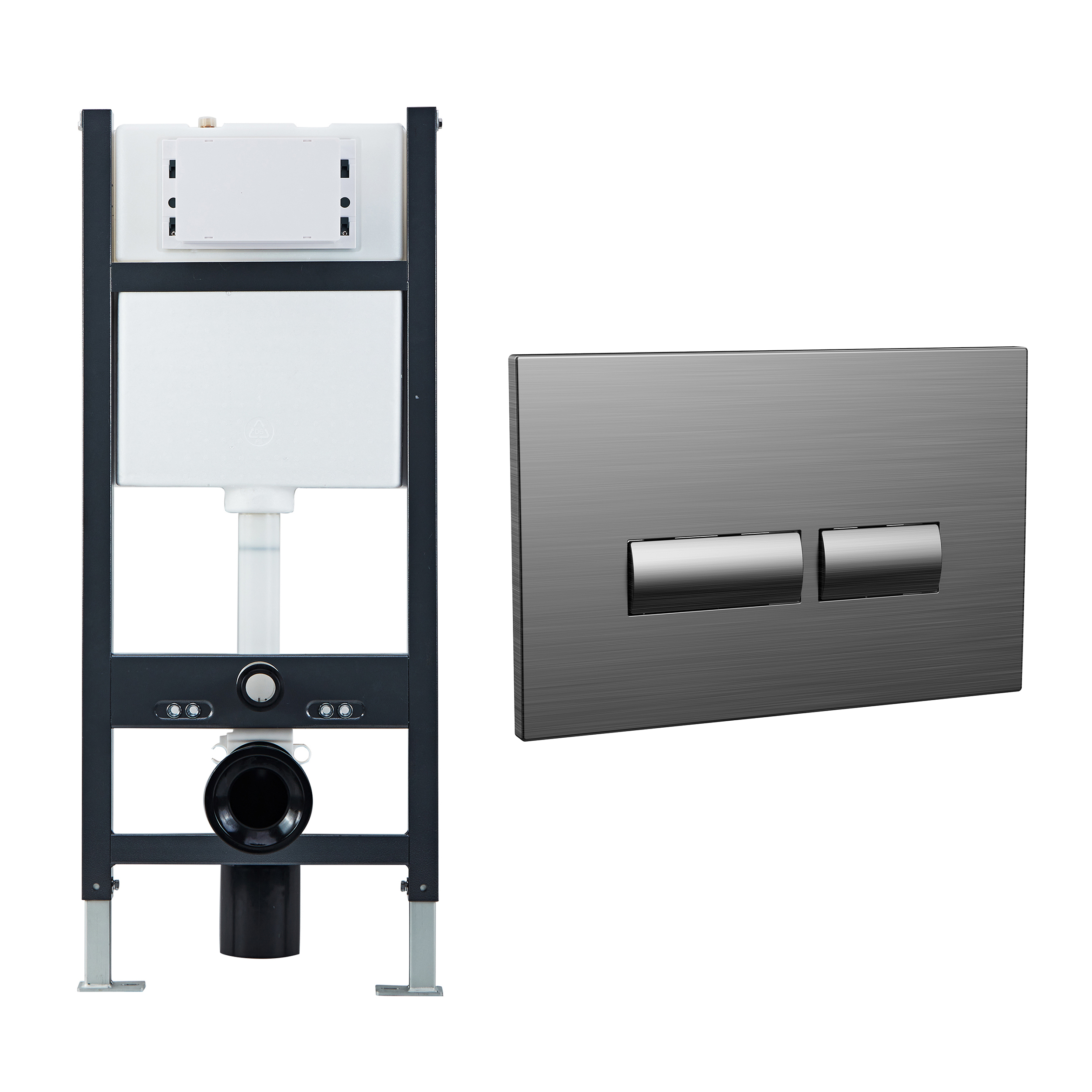 Drench Wall Hung Toilet Frame, Pneumatic Concealed Cistern & Dual Flush Plate with Angular Buttons