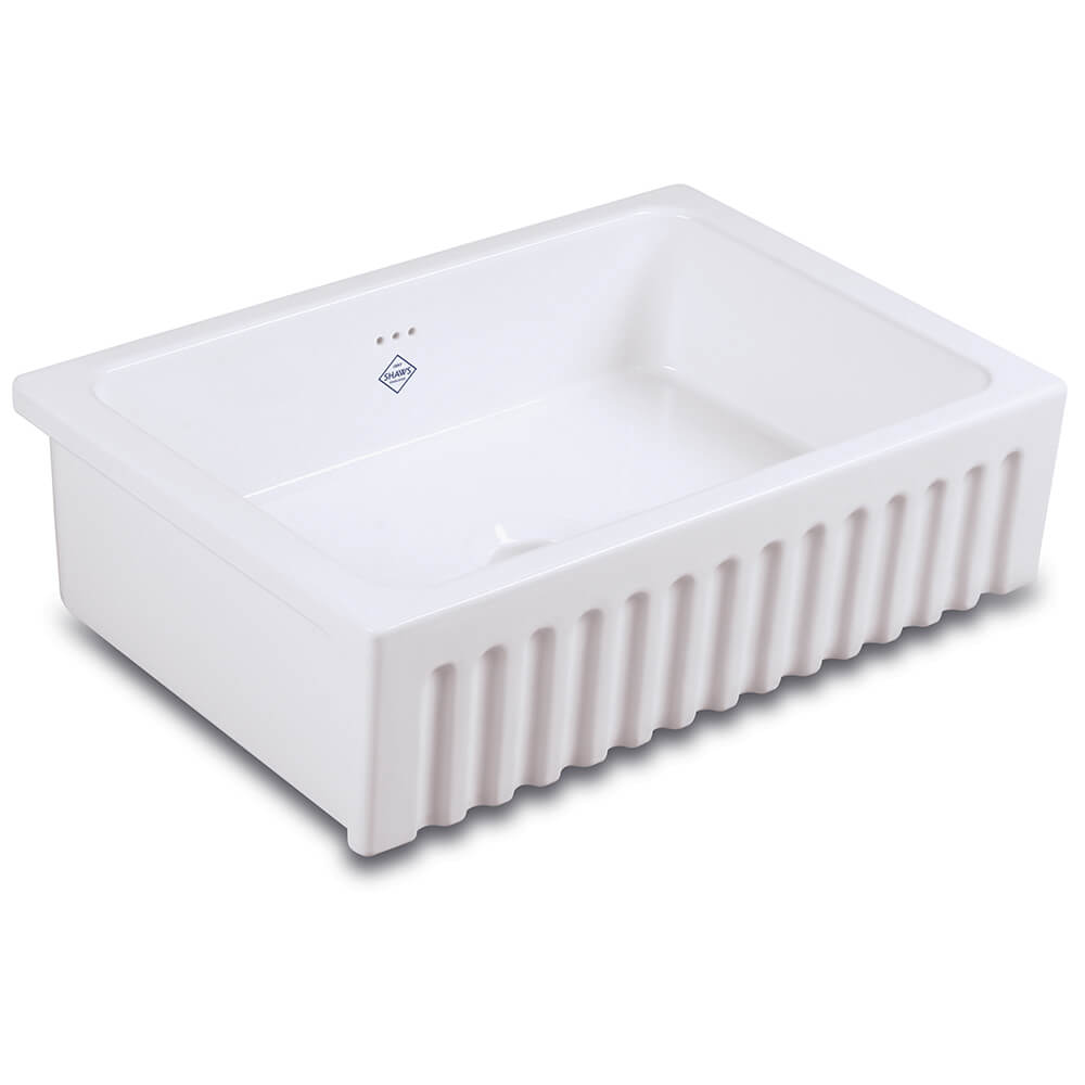 Shaws Bowland Fluted Front White Ceramic Belfast Kitchen Sink - 797 x 535mm