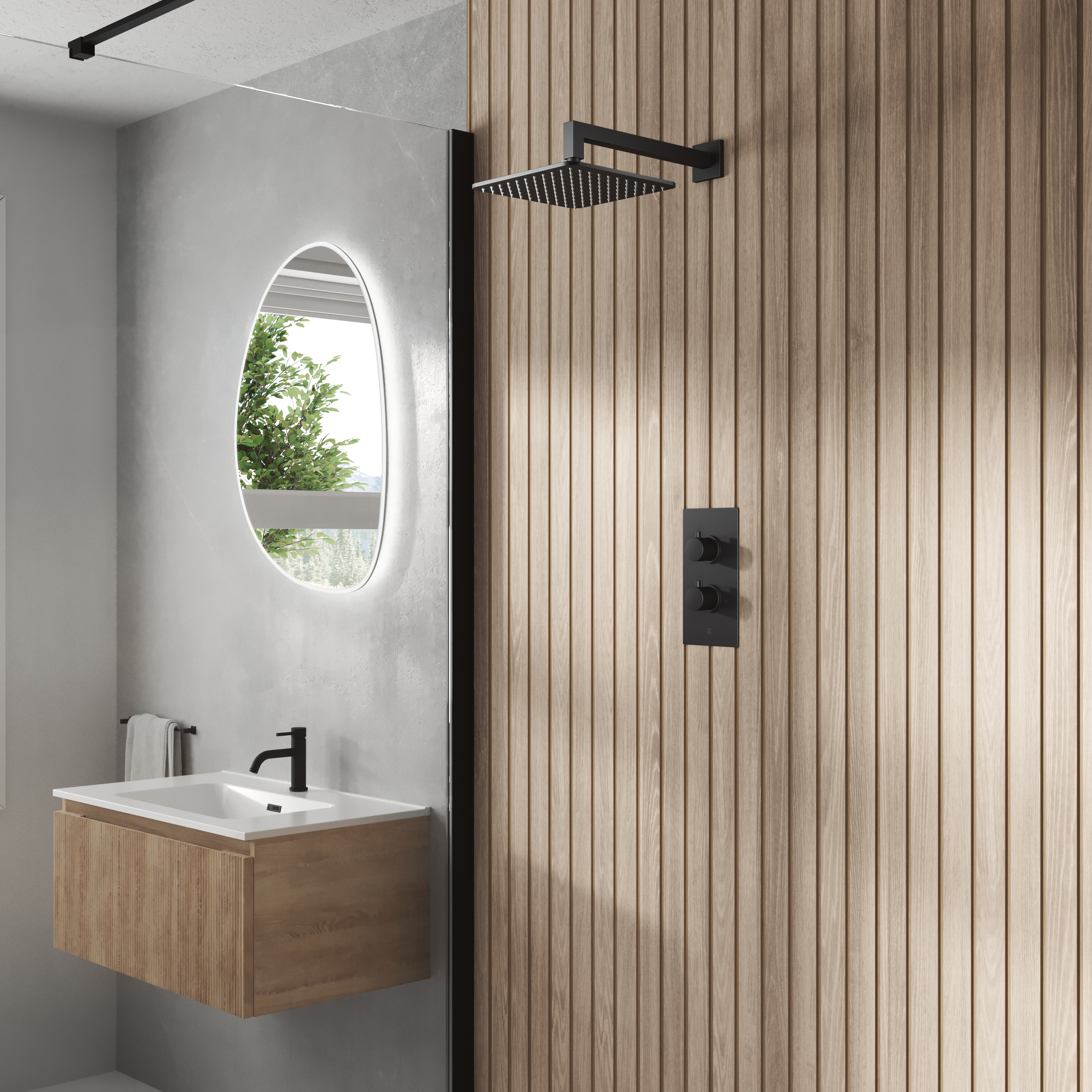 Core 1 Outlet Concealed Valve & Fixed Wall Mounted Square Shower Head