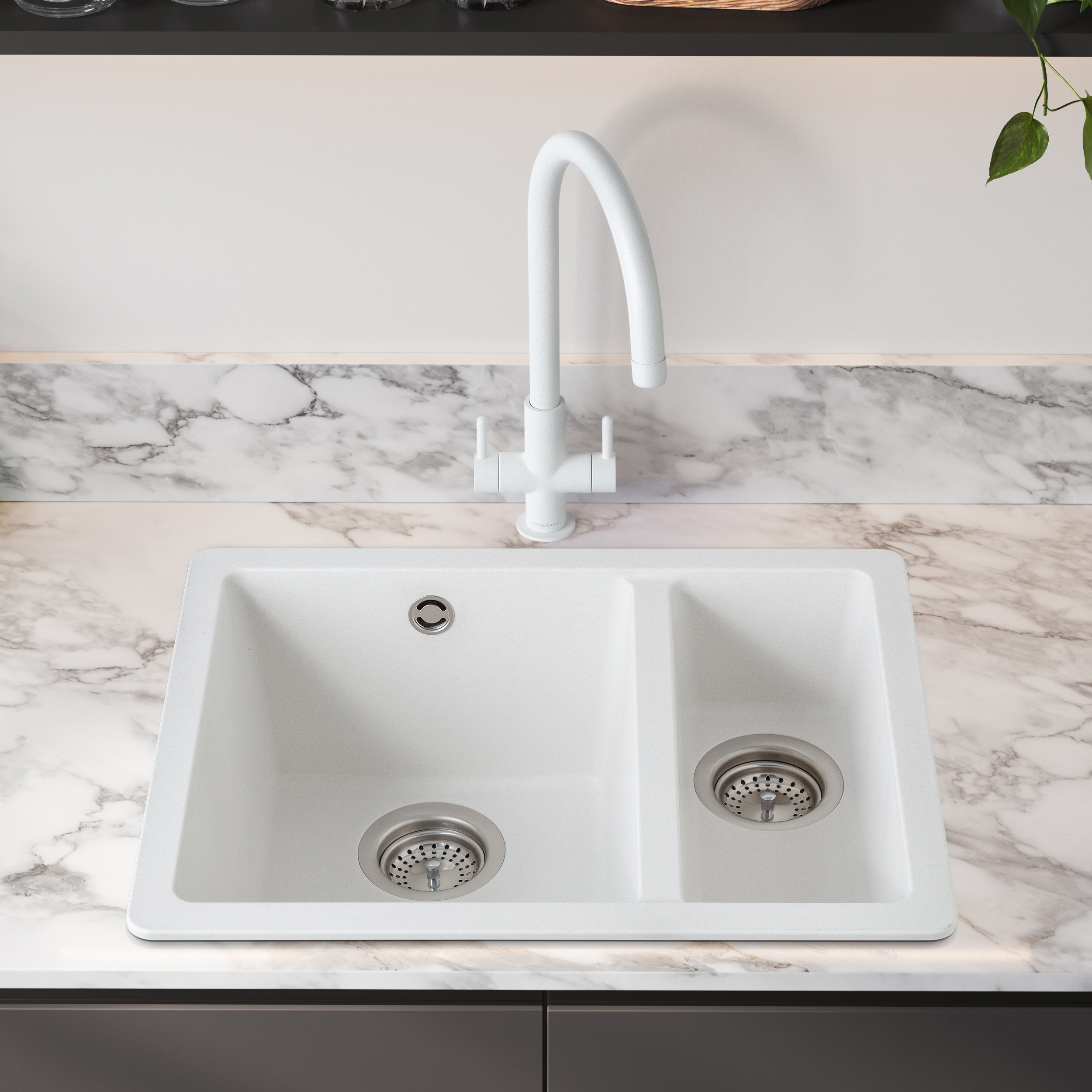 Rangemaster Paragon 1.5 Bowl Igneous Granite Composite Undermount Kitchen Sink & Waste Kit - 550 x 430mm