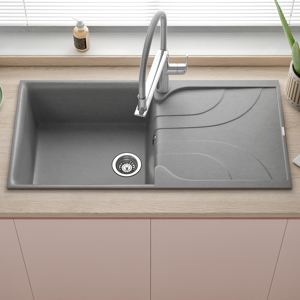 Reginox Ego Granite Composite Large Single Bowl Kitchen Sink with Reversible Drainer & Waste Kit - 1000 x 500mm