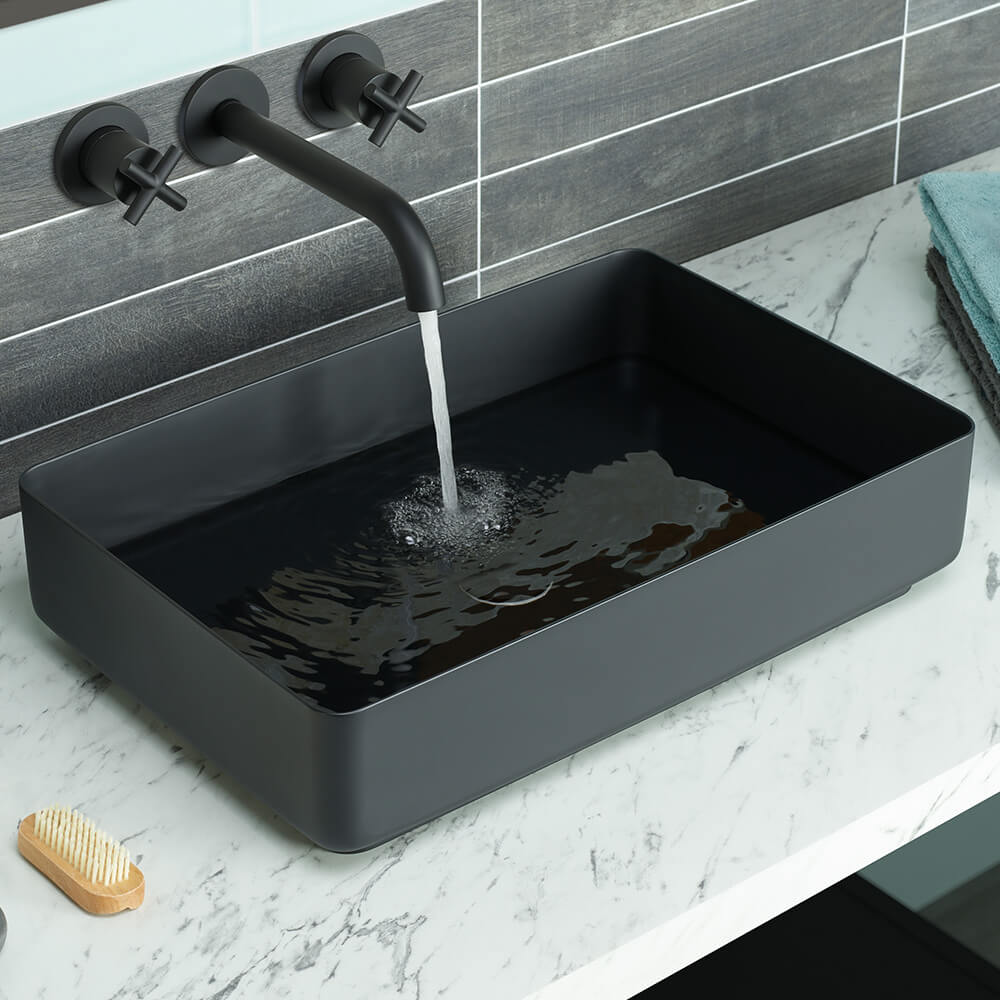 VOS Rectangular Stainless Steel Countertop Basin - Matt Black
