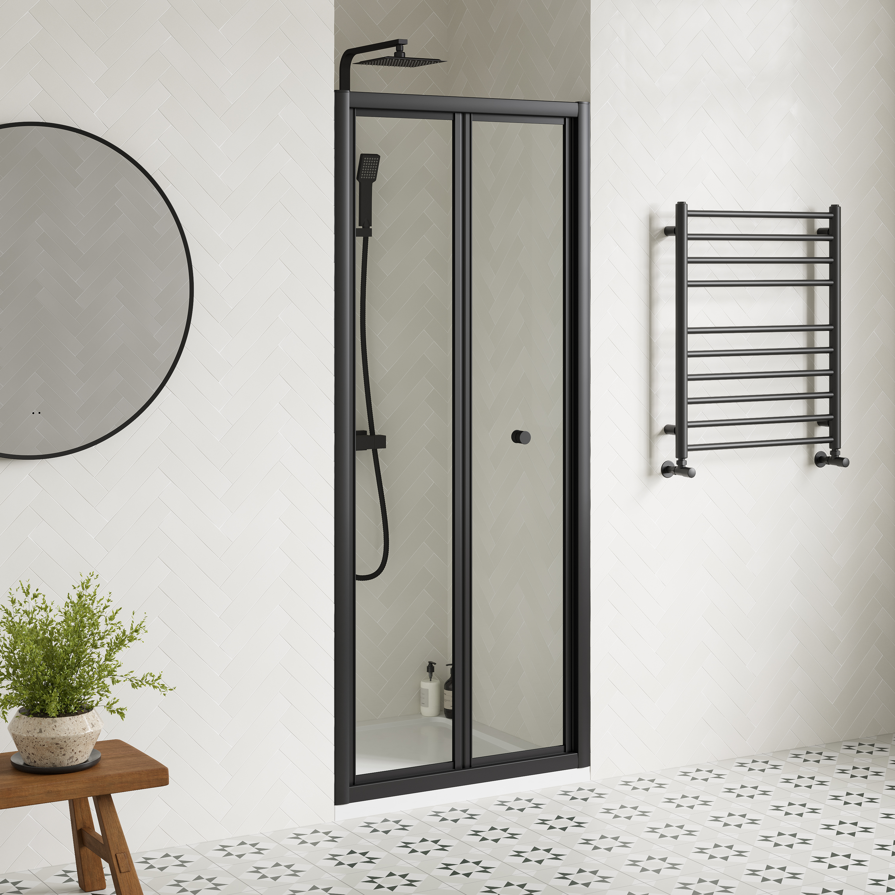 Harbour Primrose 4mm Matt Black Bi-Fold Shower Door & Optional Side Panel