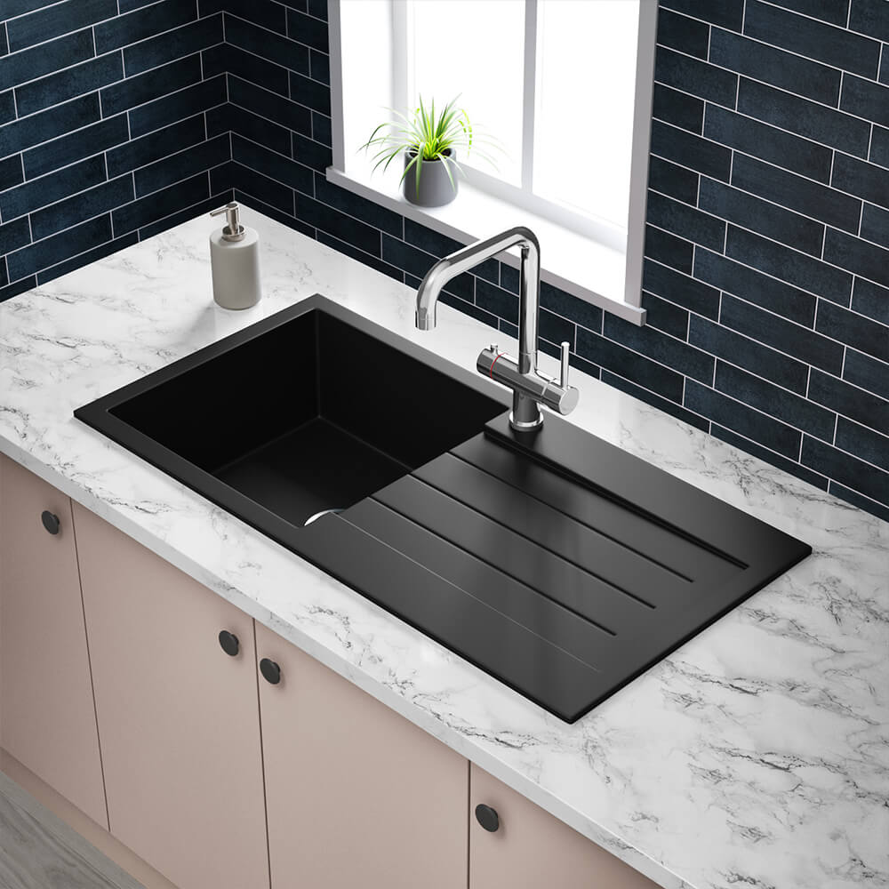Vellamo Designer 1 Bowl Comite Composite Kitchen Sink & Waste with Reversible Drainer - 1000 x 500mm
