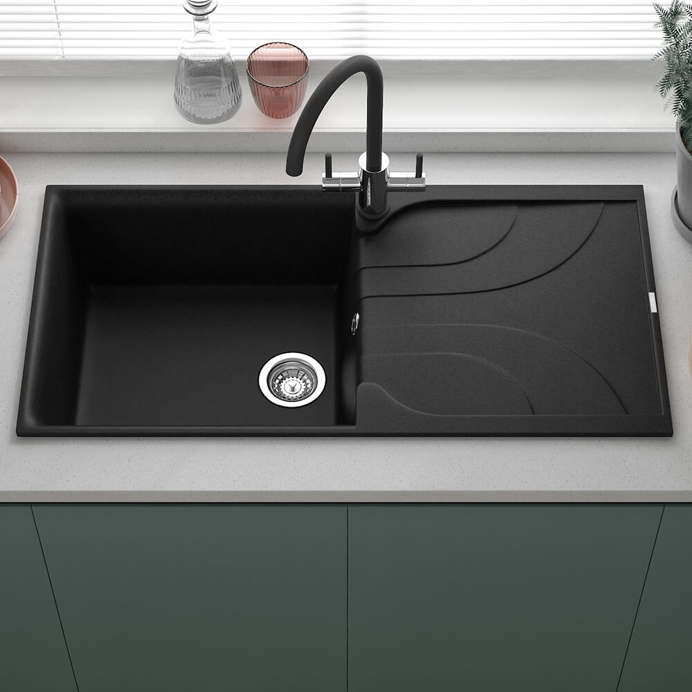 Reginox Ego Granite Composite Large Single Bowl Kitchen Sink with Reversible Drainer & Waste Kit - 1000 x 500mm