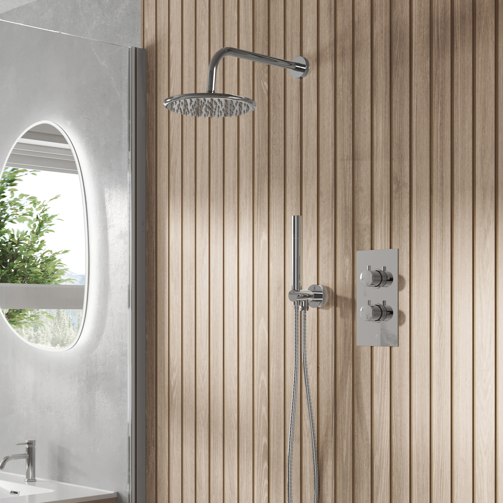 Core Concealed Thermostatic Valve, Fixed Head & Shower Handset Kit