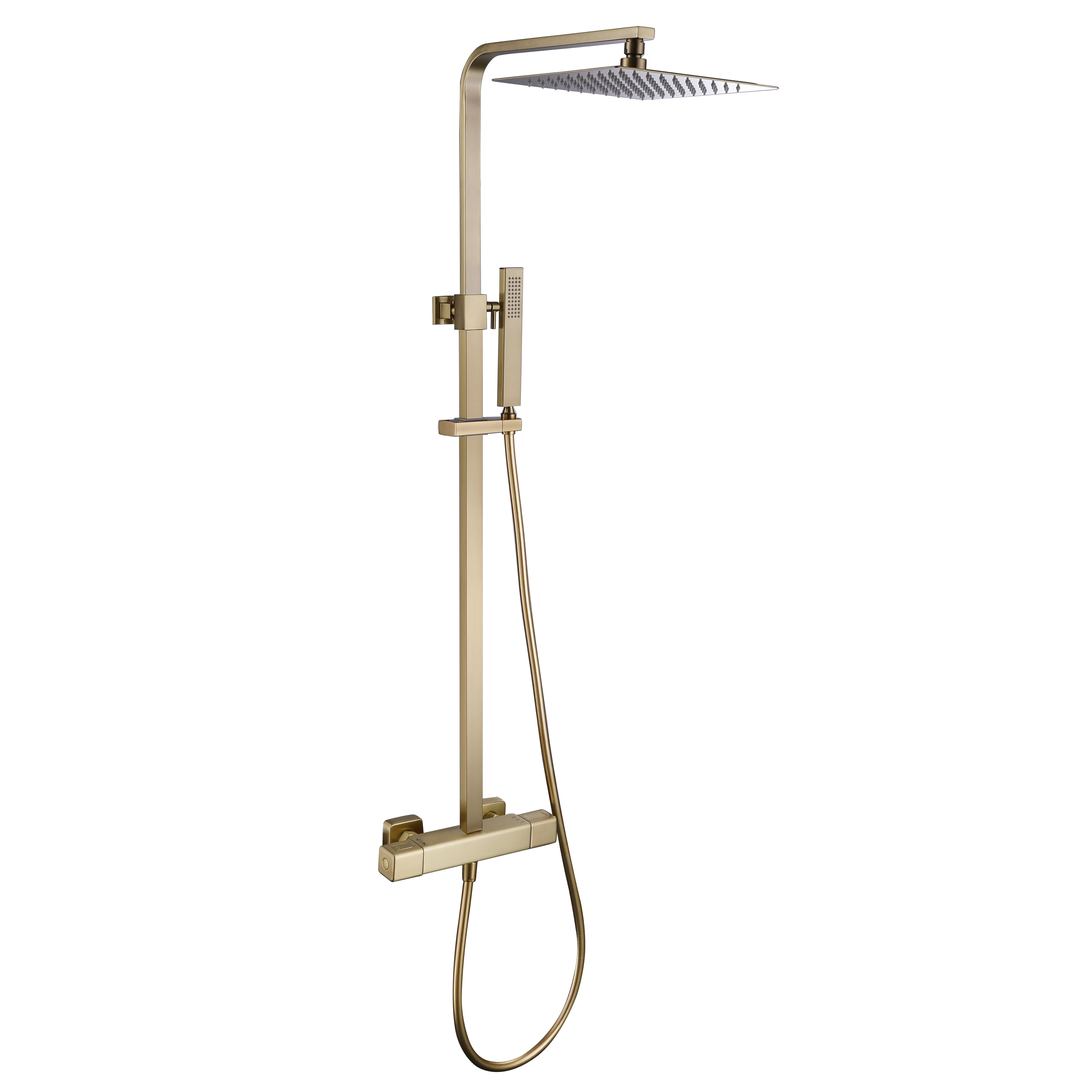 Harbour Status Brushed Brass Square Thermostatic Rigid Riser Shower Kit