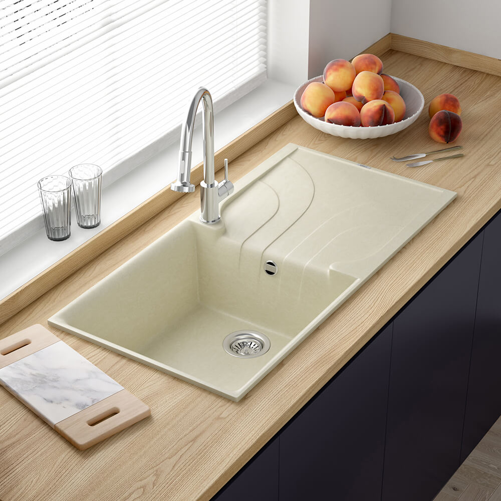 Reginox Ego Granite Composite Large Single Bowl Kitchen Sink with Reversible Drainer & Waste Kit - 1000 x 500mm