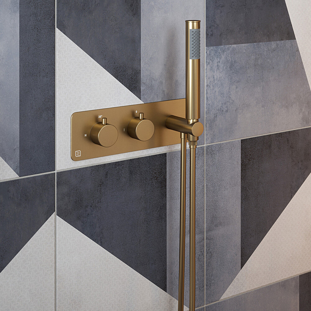 The Tap Factory Vibrance Brushed Brass WRAS Approved Concealed Thermostatic Shower Valve with Fixed Shower Head and Shower Handset