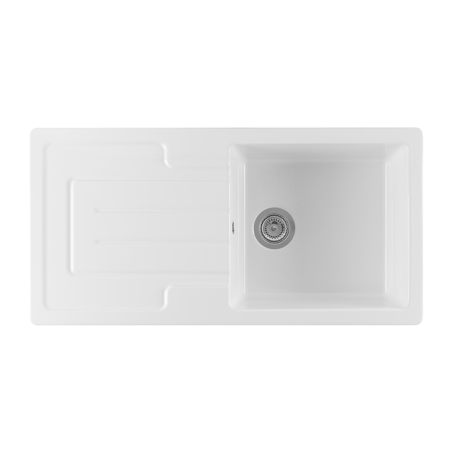 Thomas Denby Jarla 1 Bowl Gloss White Ceramic Kitchen Sink with Reversible Drainer - 1000 x 500mm