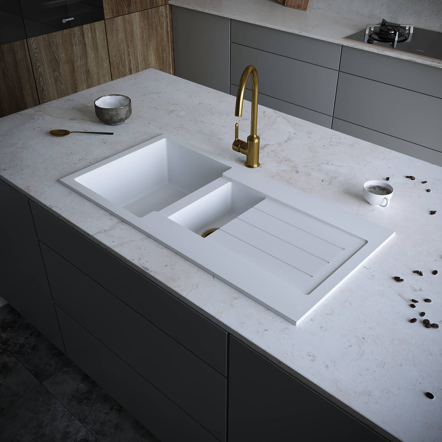 Vellamo Designer 1.5 Bowl Comite Composite Kitchen Sink & Waste with Reversible Drainer - 1000 x 500mm