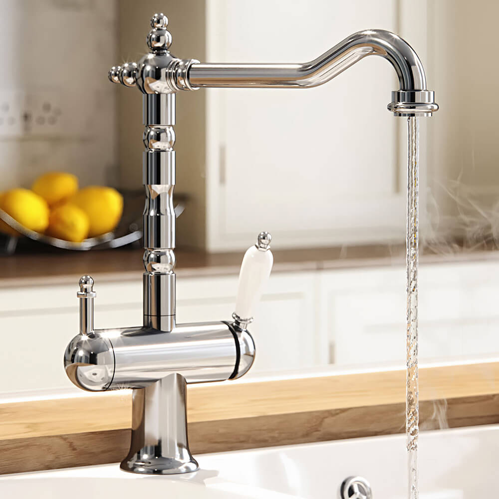 The Tap Factory Wisteria Traditional 4 in 1 Instant Hot & Cold Boiling Water Tap with WRAS Approved Boiler Unit & Filter - Chrome