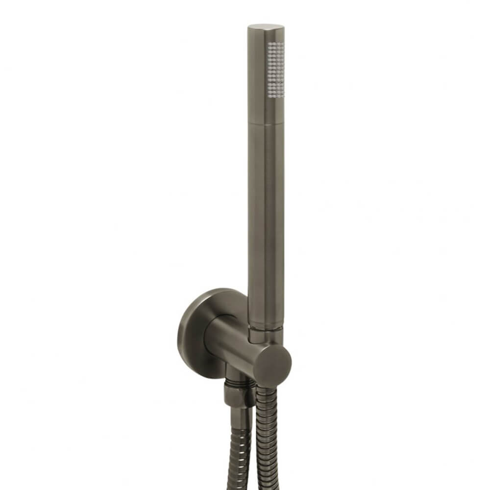 VOS Round Water Outlet & Holder with Metal Hose & Slim Hand Shower- Brushed Black