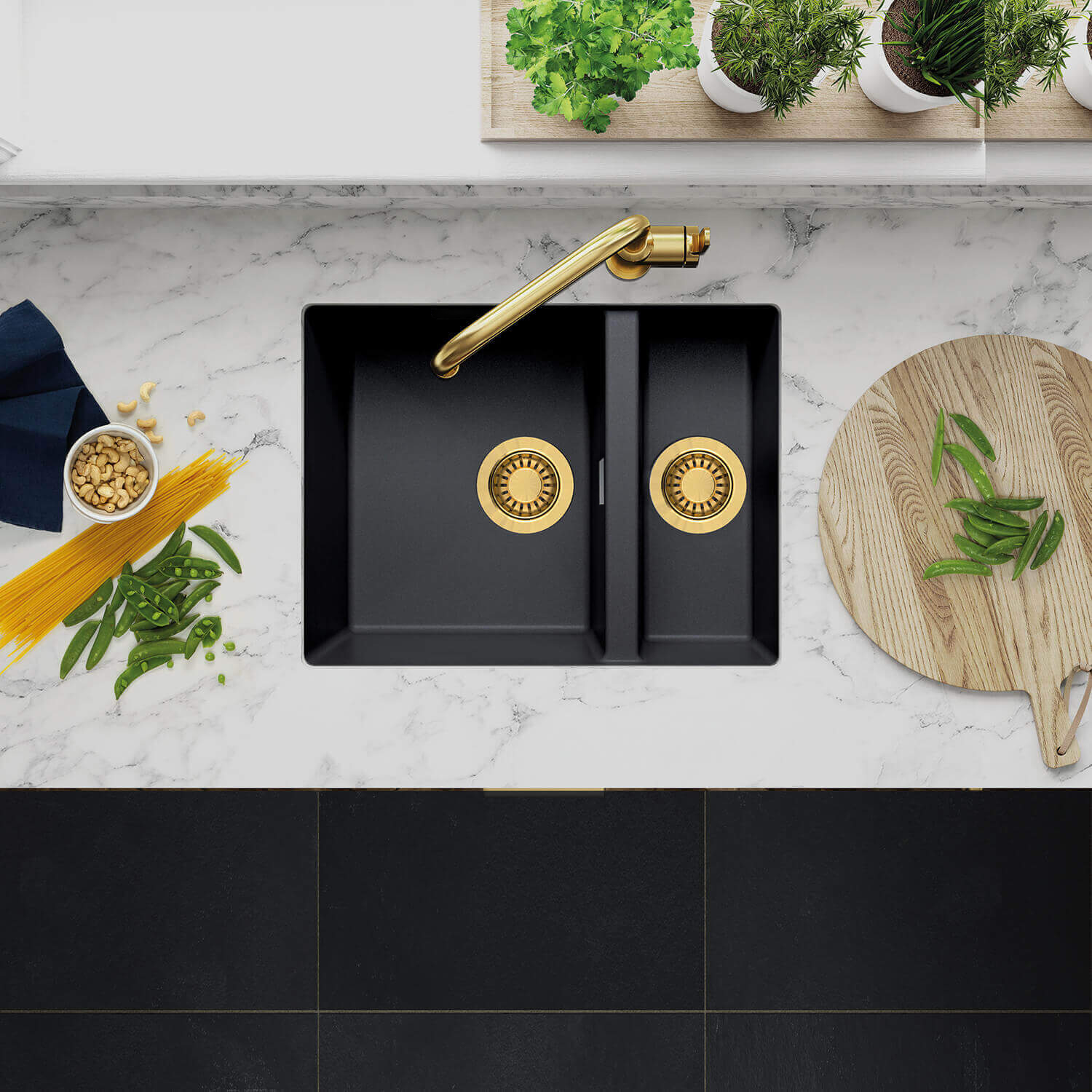 Clearwater Siena 1.5 Bowl Granite Composite Undermount Kitchen Sink & Waste - 555 x 460mm