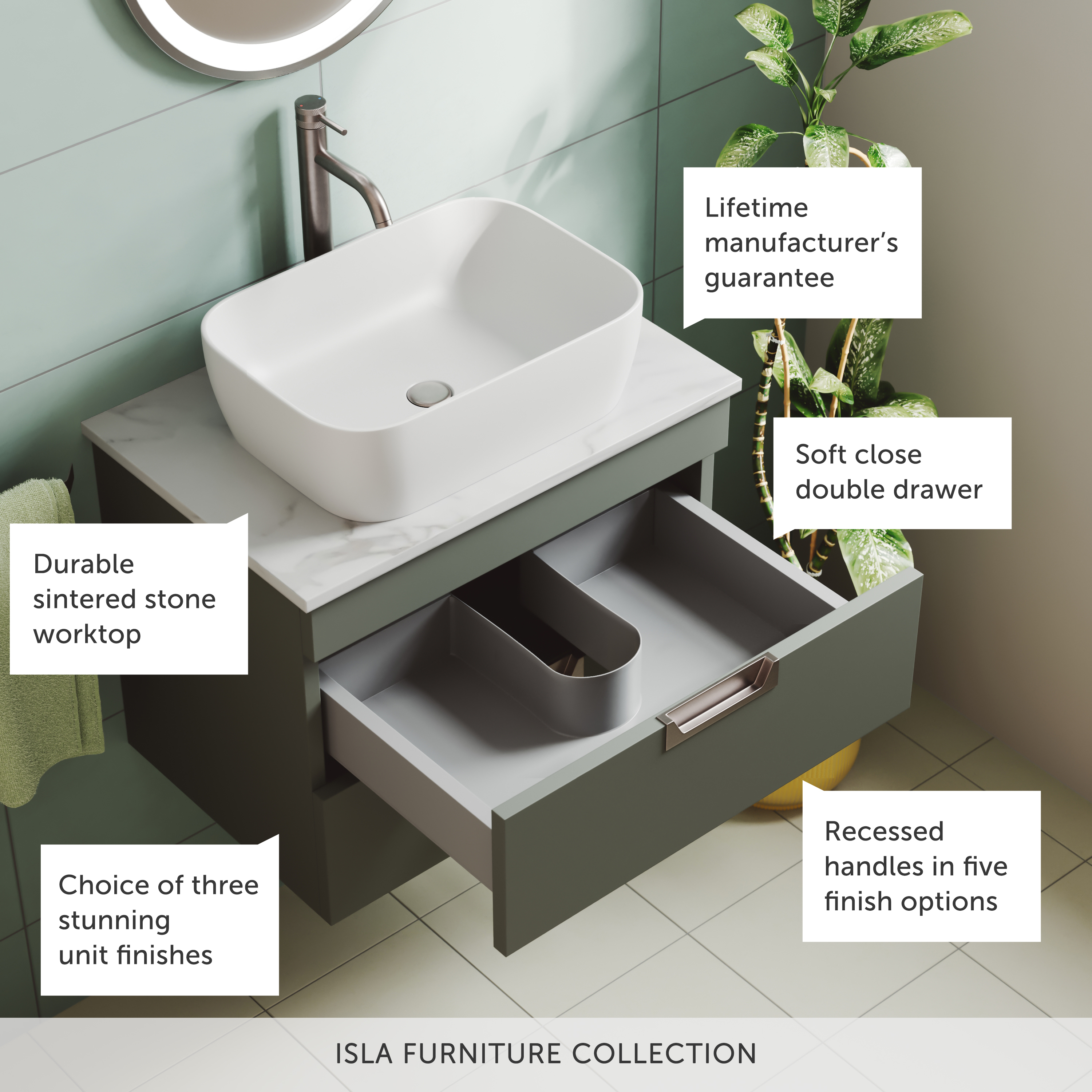 Isla 600mm Wall Hung Vanity Unit & Marble Sintered Stone Countertop